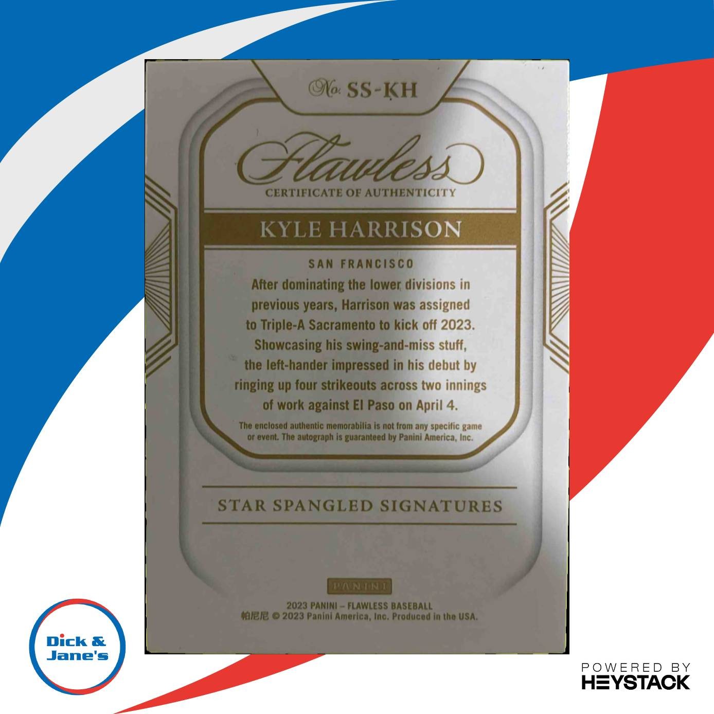 2023 Flawless Kyle Harrison Star Spangled Signatures 2/25 Auto SF Giants - Sports Cards