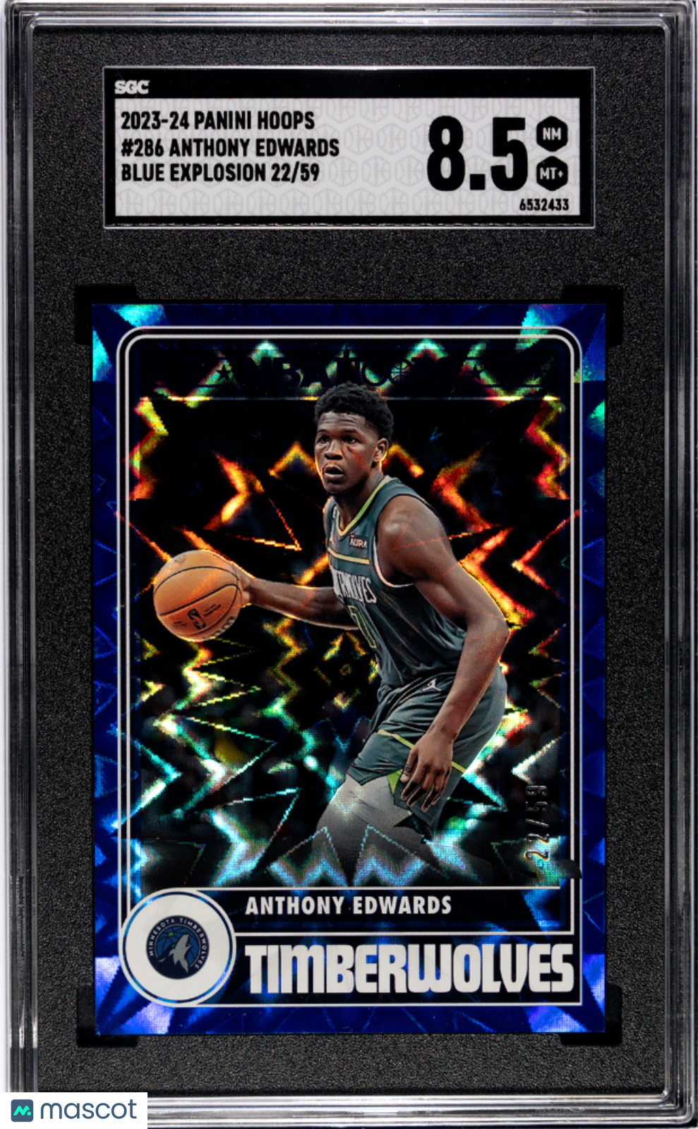 2023 Hoops Anthony Edwards Blue Explosion 22/59 SGC 8.5 Minnesota Timberwolves - Graded Sports Cards