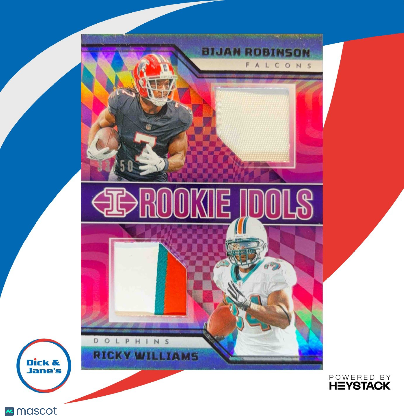 2023 Illusions Bijan Robinson Ricky Williams Rookie Idols Dual Mem Black 33/50 - Sports Cards