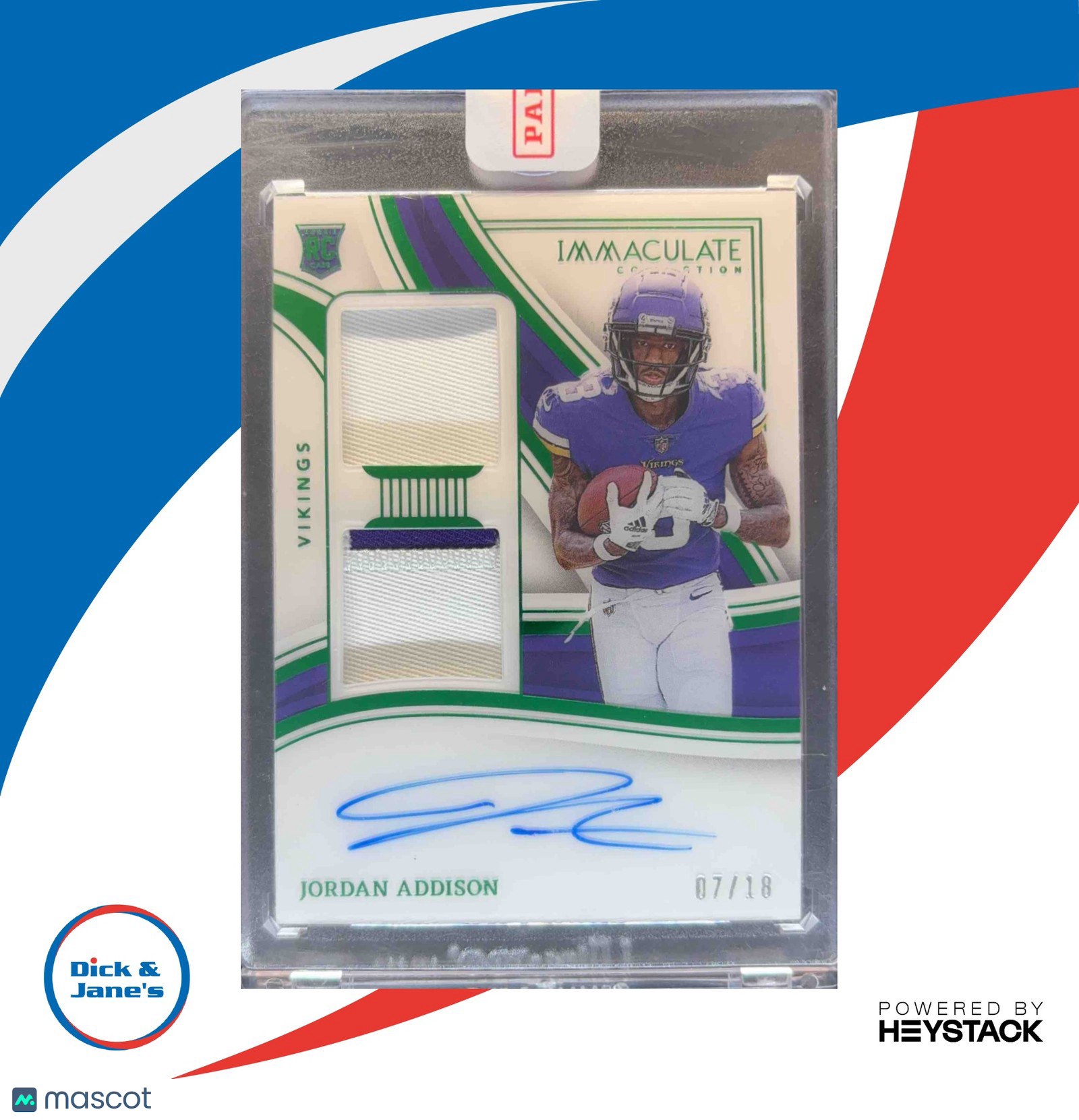 2023 Immaculate Collection Jordan Addison Signature Patches RC Emerald /18 Auto - Sports Cards
