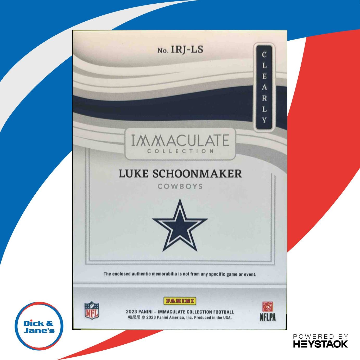 2023 Immaculate Collection Luke Schoonmaker Clearly Rookie Jerseys /99 RC Dallas - Sports Cards