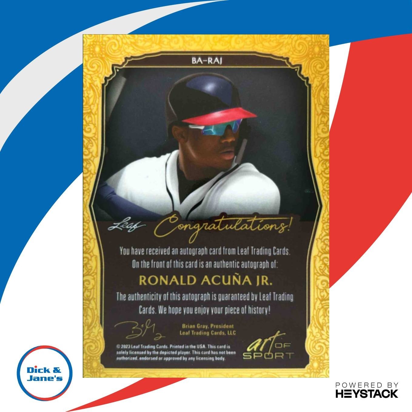 2023 Leaf Art of Sport Ronald Acuna Jr. Auto Blue /15 #BA-RAJ - Sports Cards