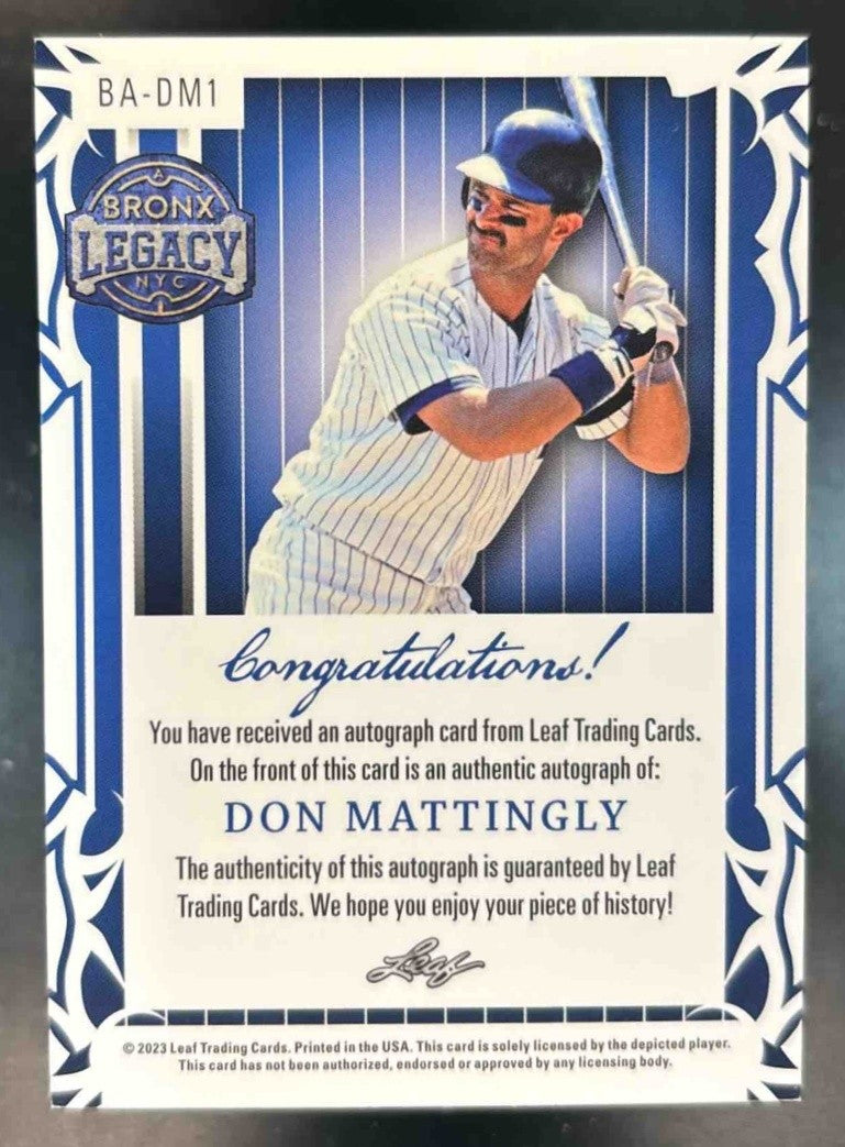 2023 Leaf Bronx Legacy Don Mattingly Auto /15 #BA-DM1 - Sports Cards
