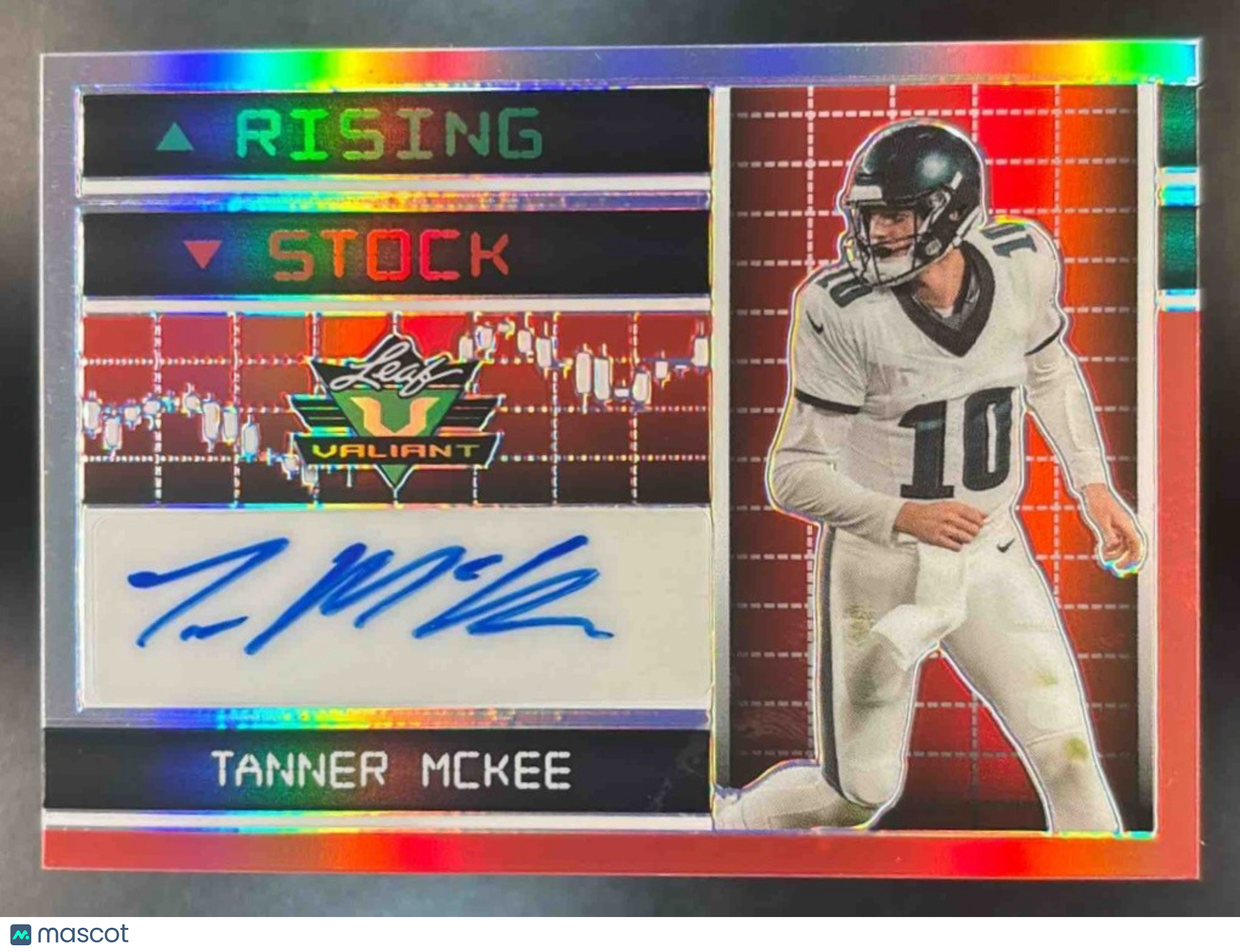 2023 Leaf Eclectic Tanner McKee Valiant Rising Stock Auto Red /9 RC Eagles - Sports Cards
