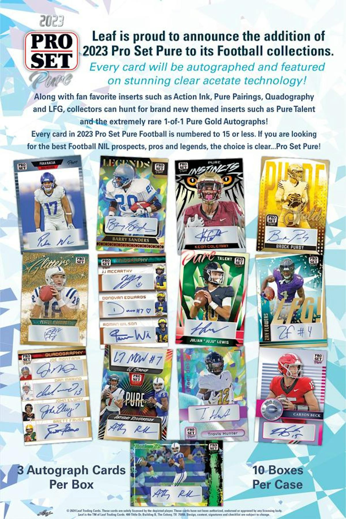 2023 Leaf Pro Set Pure Football Hobby Box (3 Autographs) LOADED! - NFL Hobby Box