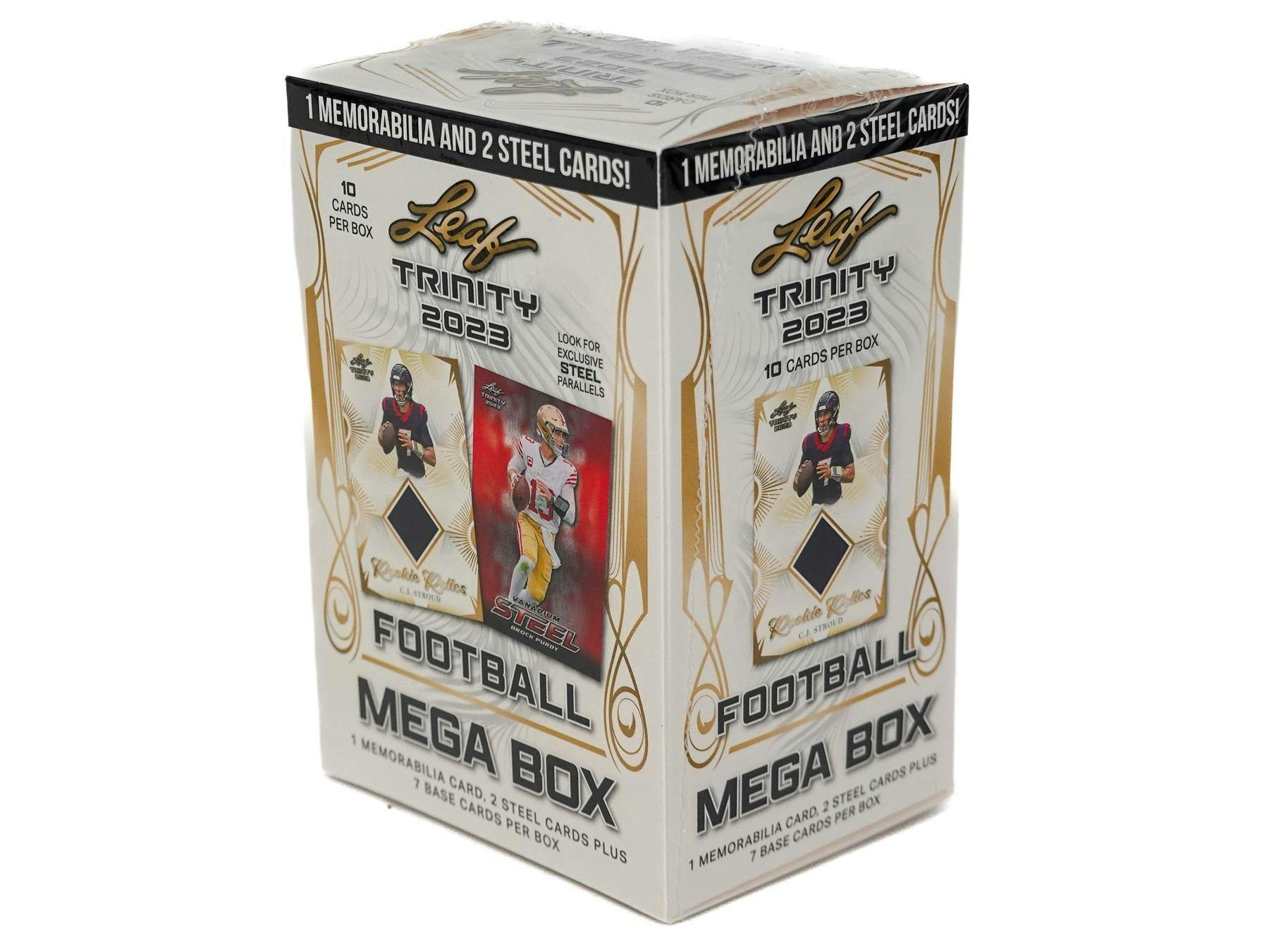 2023 Leaf Trinity Football Mega Box (1 Mem and 2 Steel Cards) NFL Hobby Box