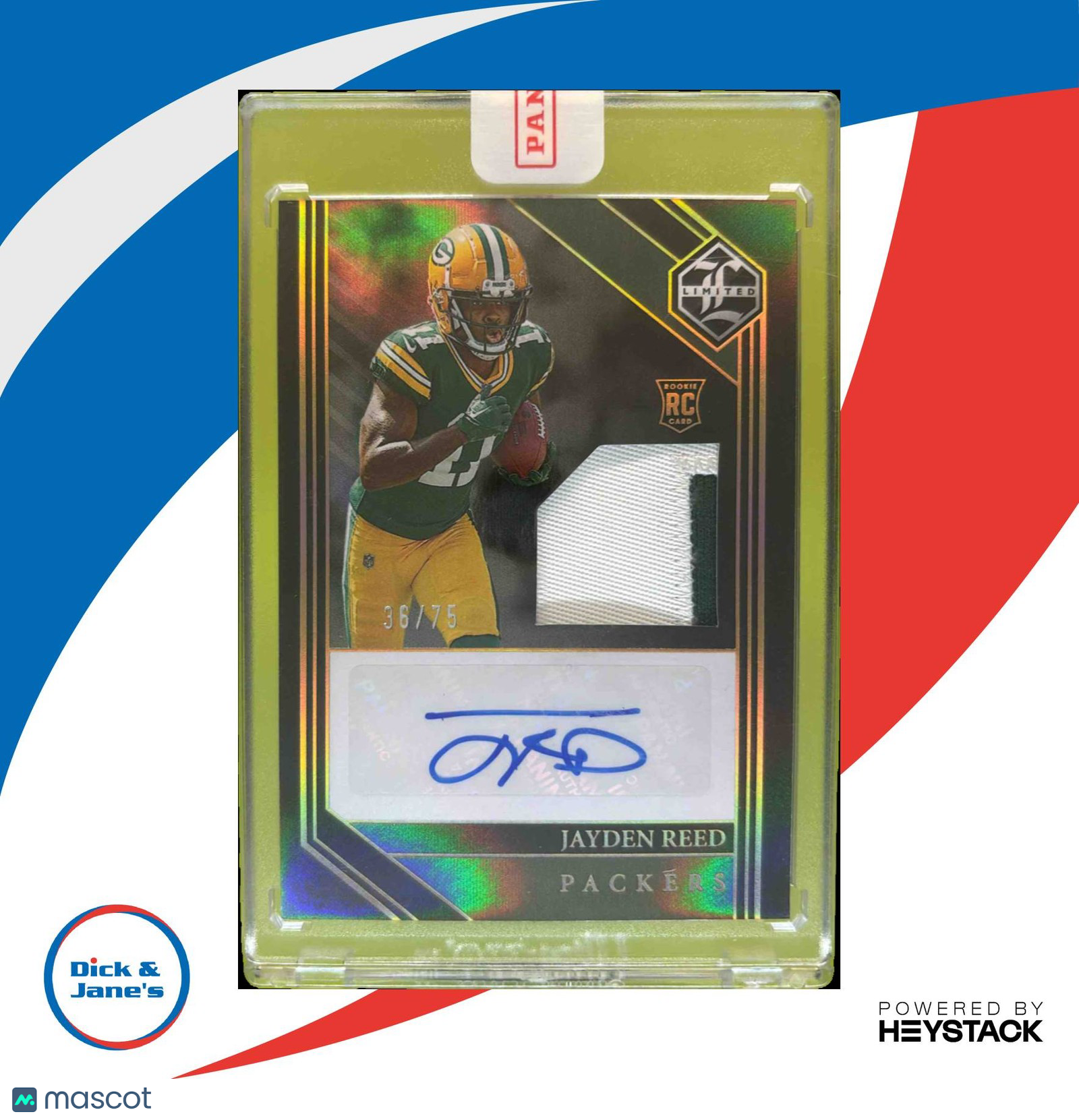 2023 Limited Jayden Reed Gold Spotlight 36/75 #118 MEM Auto RC Green Bay Packers - Sports Cards