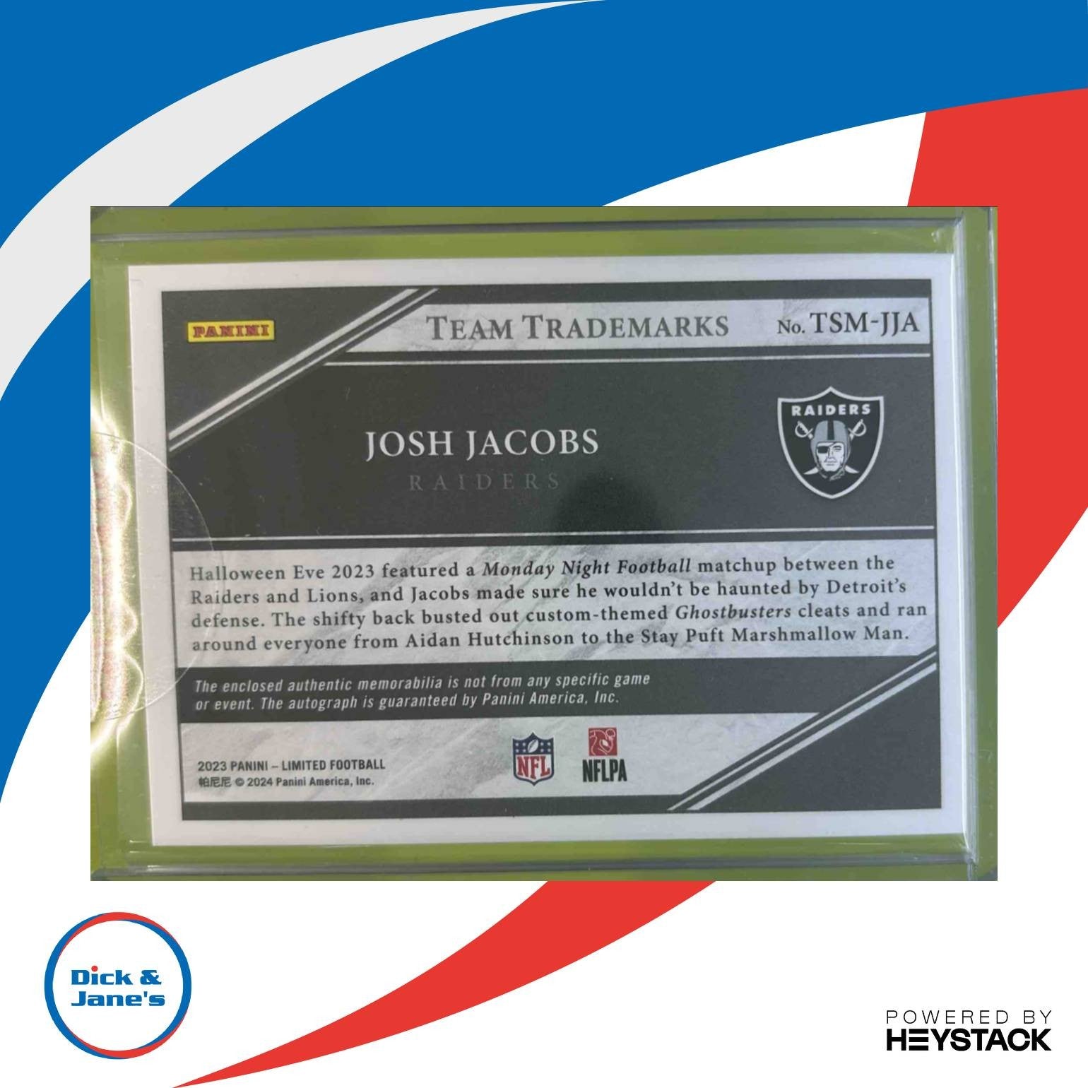 2023 Limited Josh Jacobs Team Trademarks Signature Materials 23/49 #TSM-JJA Auto - Sports Cards