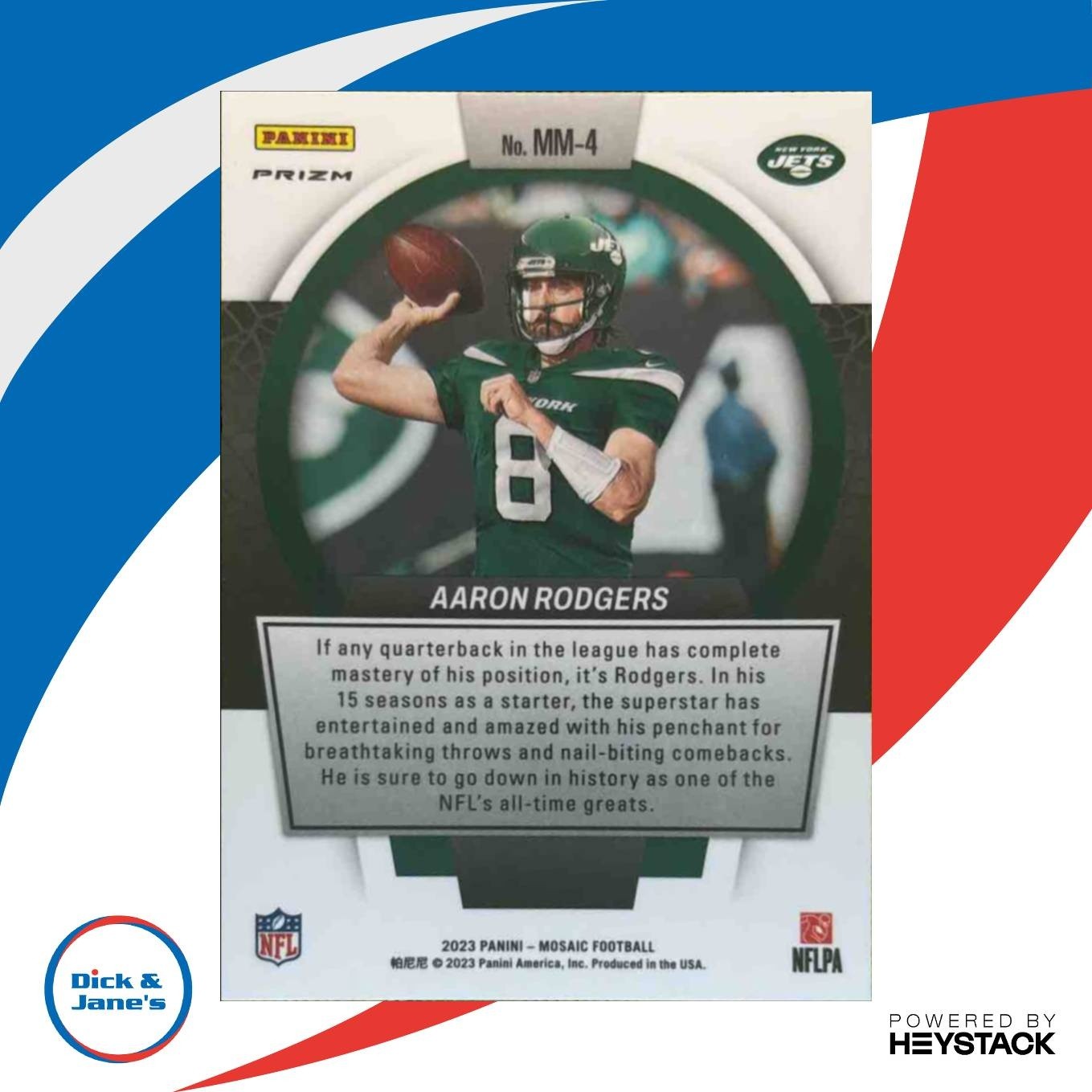 2023 Mosaic Aaron Rodgers Men of Mastery No Huddle Silver #MM-4 New York Jets - Sports Cards