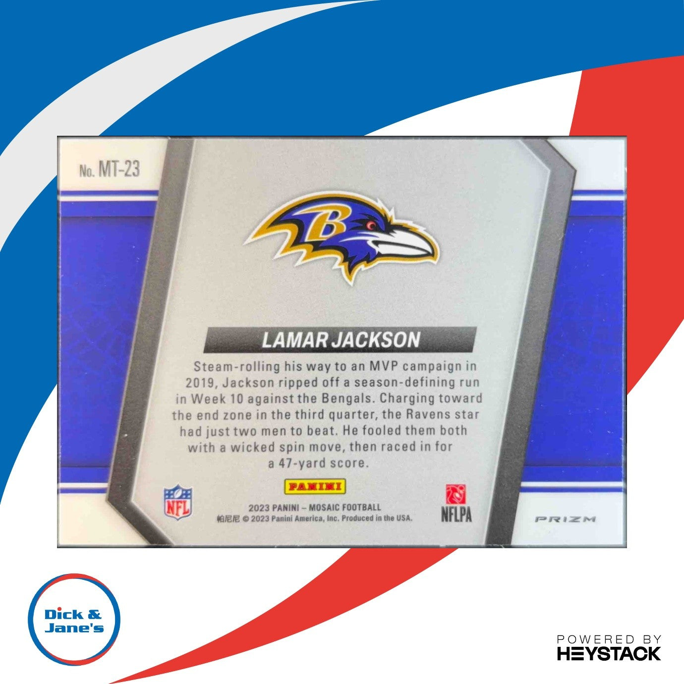 2023 Mosaic Lamar Jackson Moments in Time No Huddle Silver Baltimore Ravens - Sports Cards