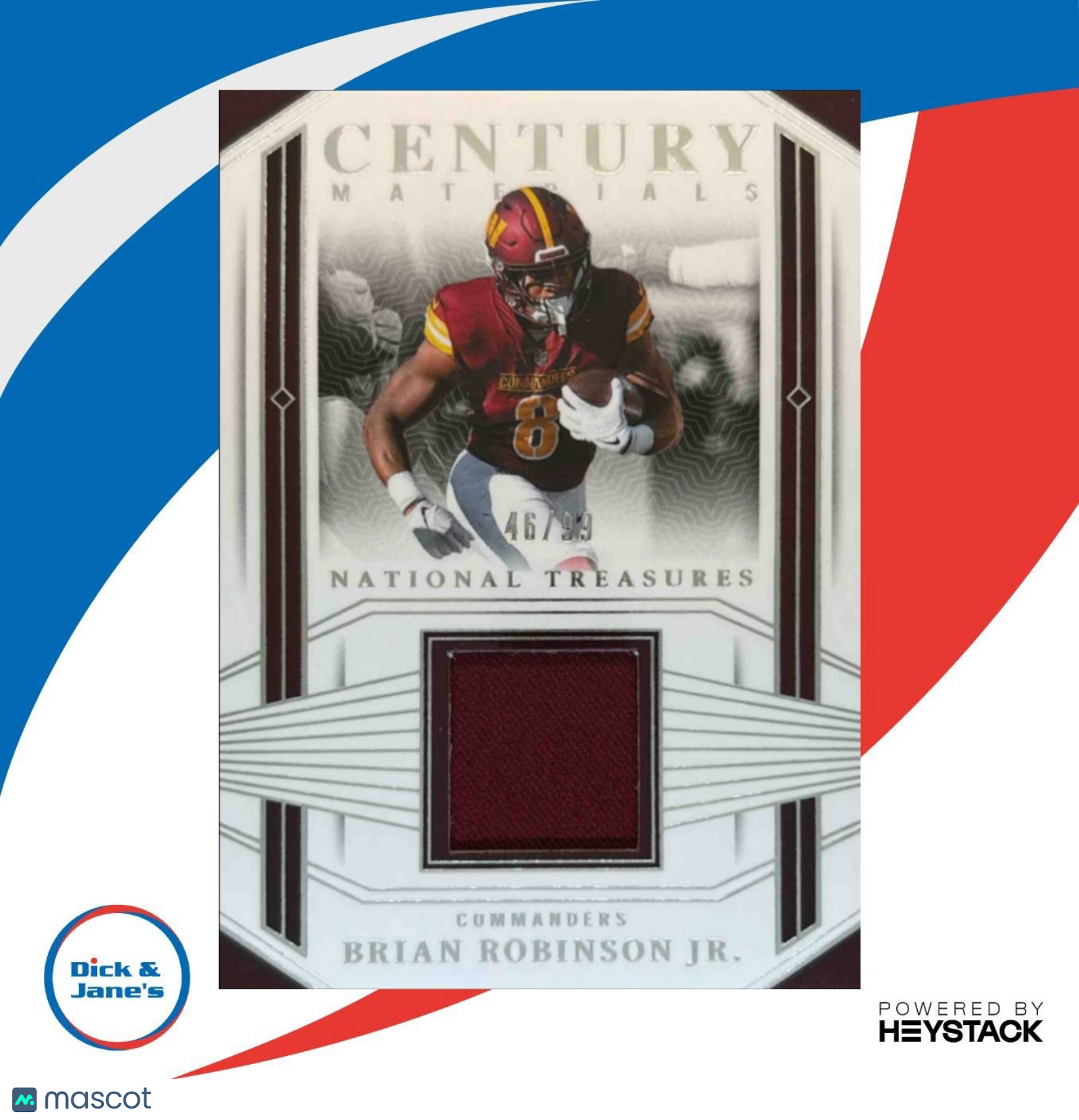 2023 National Treasures Brian Robinson Jr. Century Materials 46/99 Commanders - Sports Cards