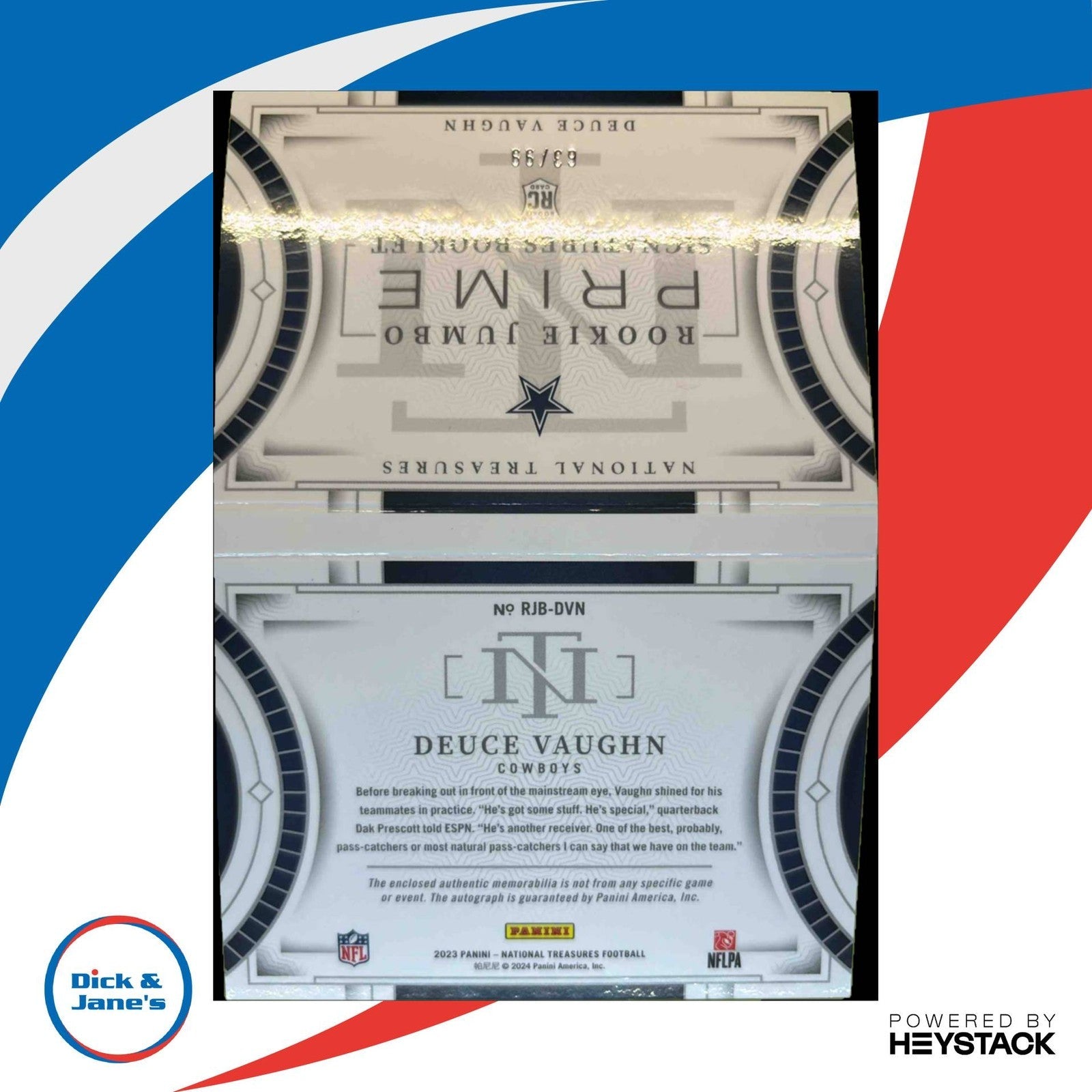 2023 National Treasures Deuce Vaughn Rookie Jumbo Prime Signatures Booklet 63/99 - Sports Cards