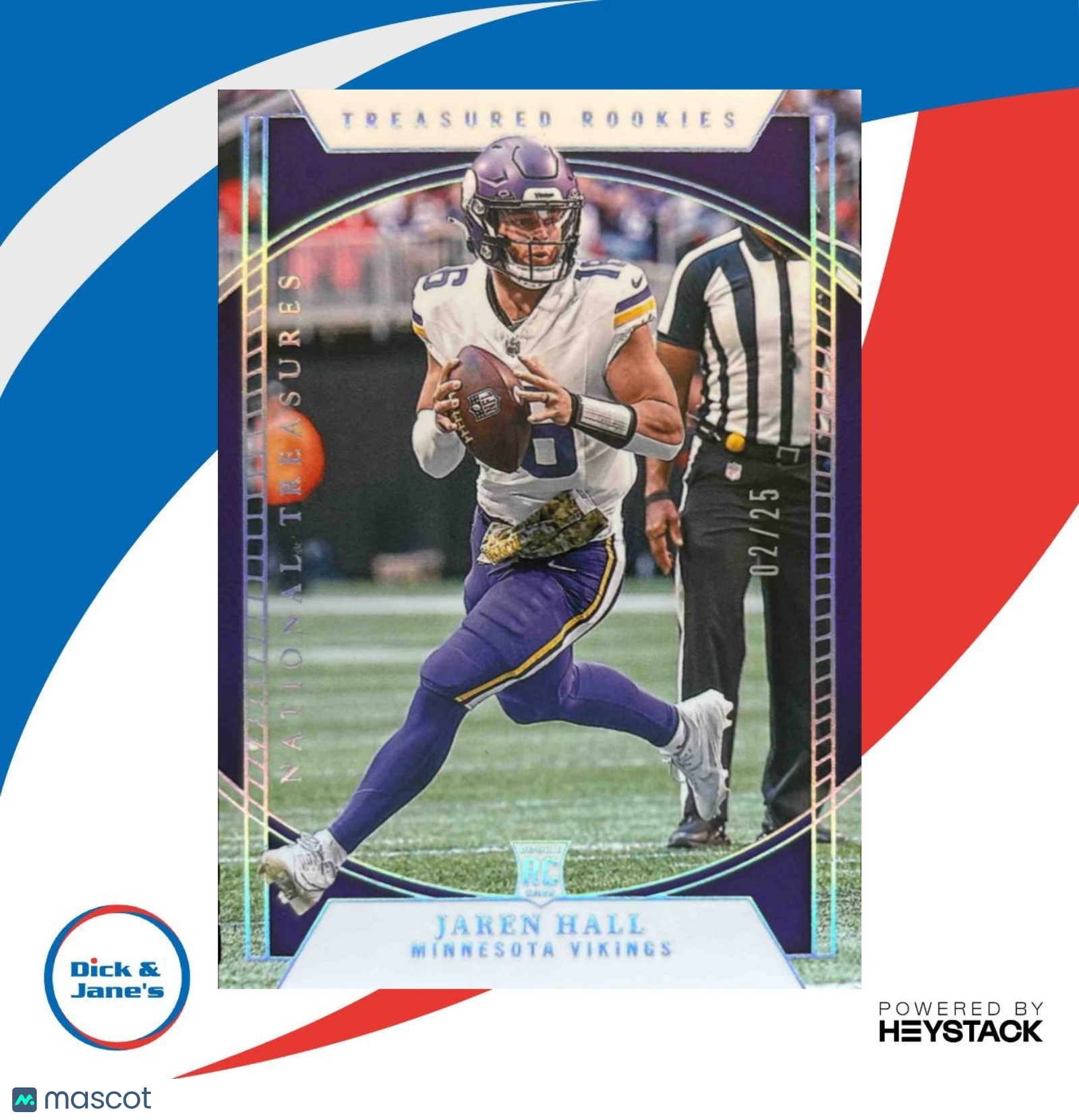 2023 National Treasures Jaren Hall Treasured Rookies Holo Silver /25 Vikings - Sports Cards