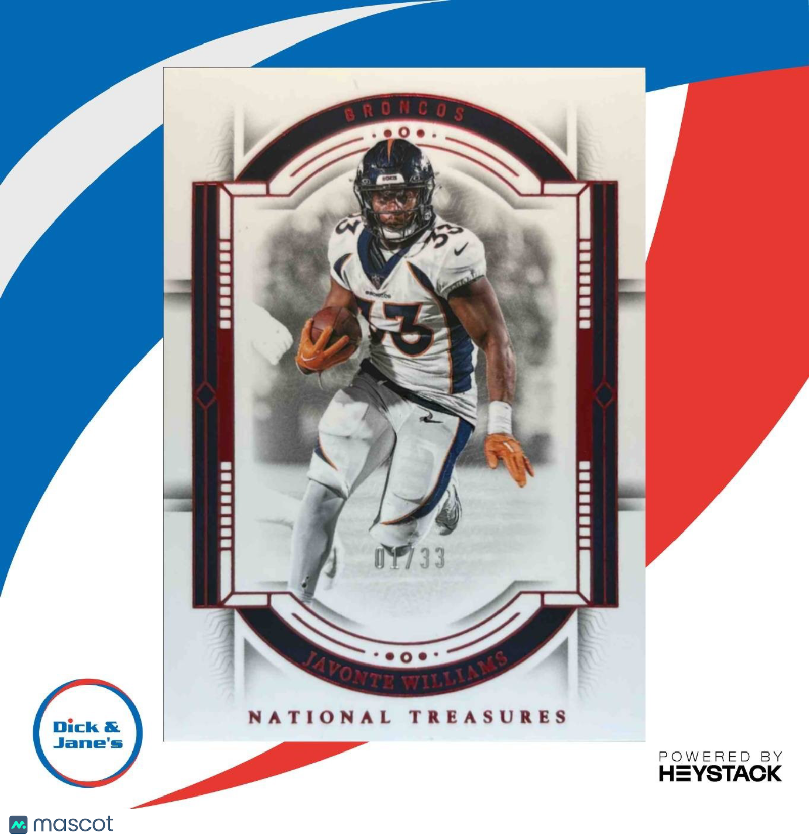 2023 National Treasures Javonte Williams Jersey Number Red /33 #29 Denver Bronco - Sports Cards