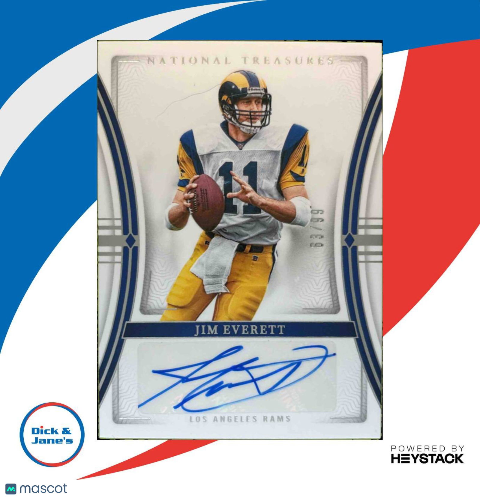 2023 National Treasures Jim Everett Signatures 63/99 Auto Los Angeles Rams Sports Cards