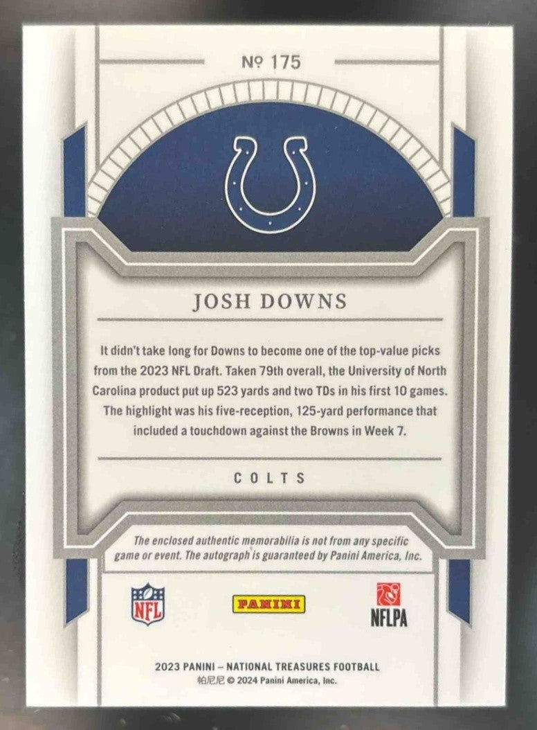 2023 National Treasures Josh Downs /99 #175 Rookie Patch Auto MEM RC Colts - Sports Cards