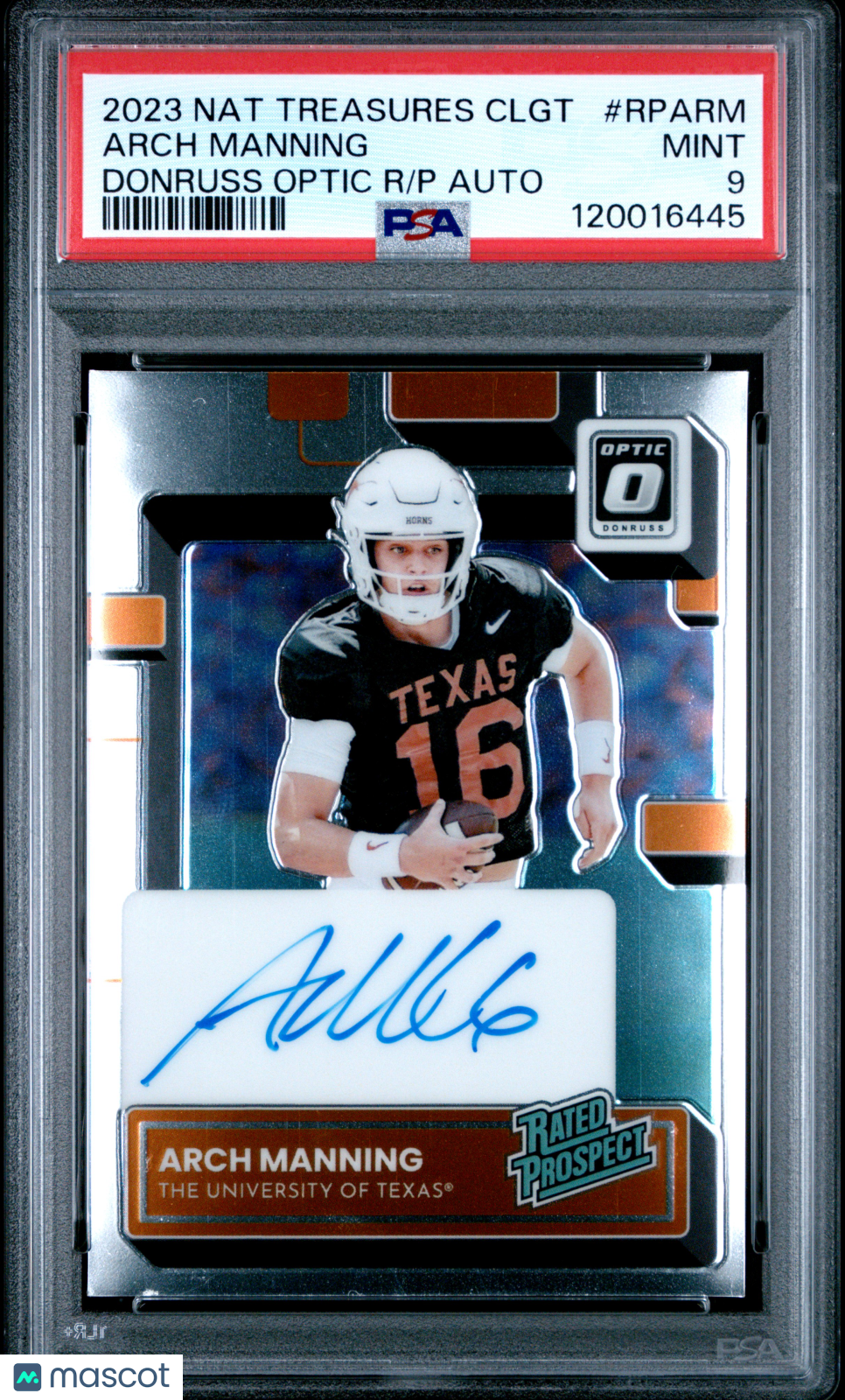 2023 National Treasures Optic Rated Prospect Auto Arch Manning #RPARM PSA 9 - Graded Sports Cards
