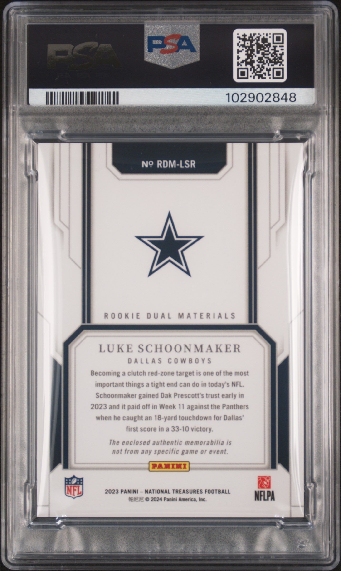 2023 National Treasures Rookie Dual Materials Luke Schoonmaker Gold 34/35 PSA 9 - Graded Sports Cards