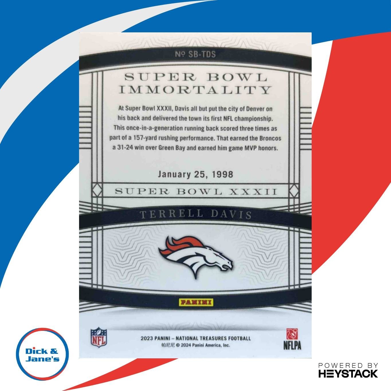 2023 National Treasures Terrell Davis Super Bowl Immortality 37/99 Broncos - Sports Cards