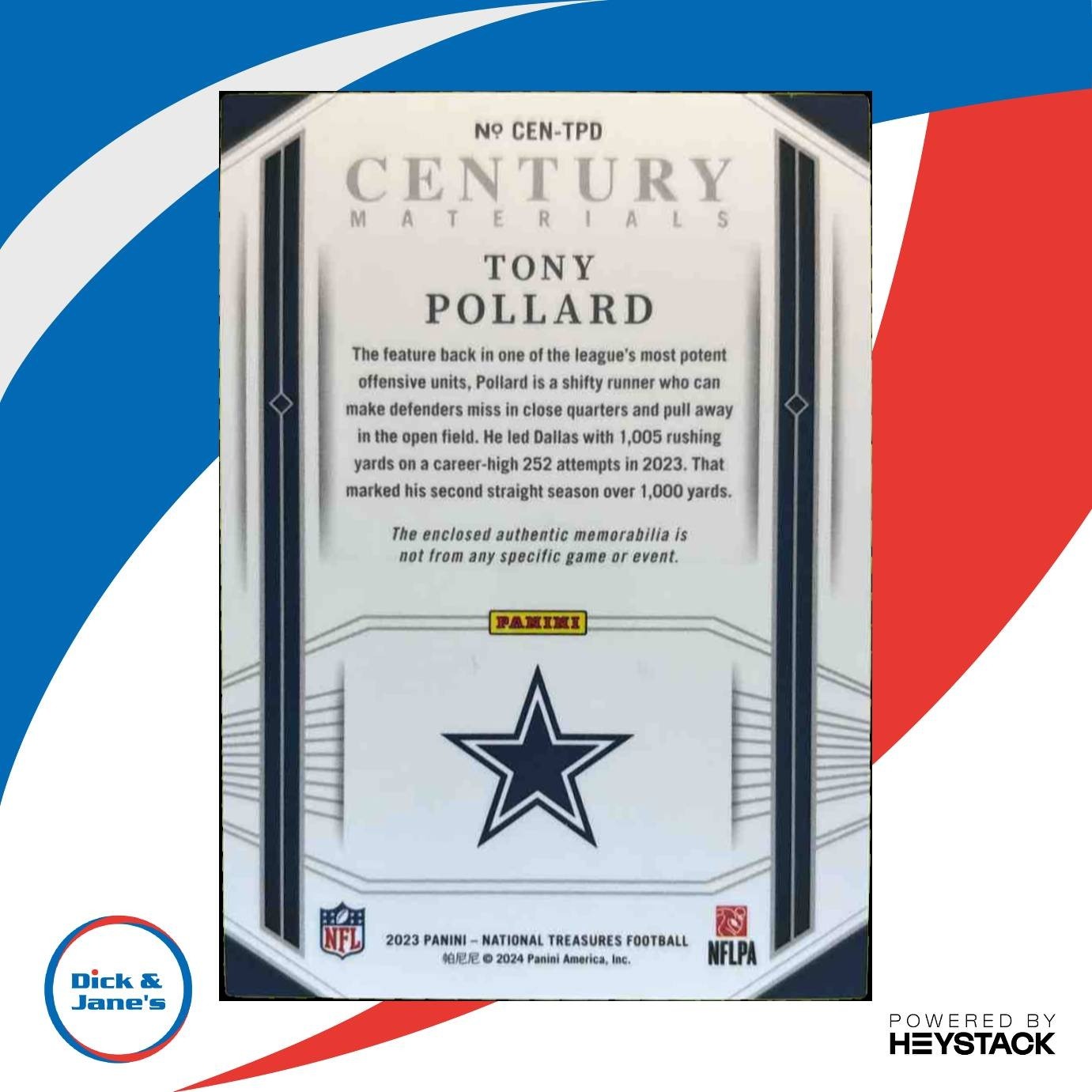 2023 National Treasures Tony Pollard Century Materials /49 MEM Dallas Cowboys - Sports Cards