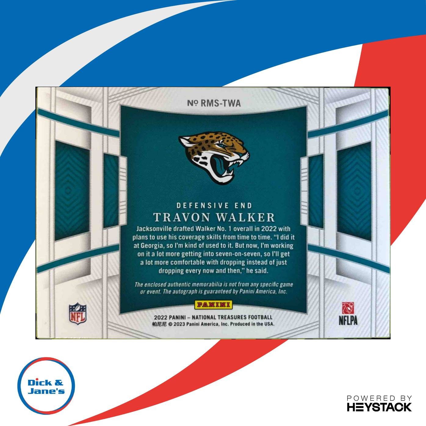 2023 National Treasures Travon Walker Rookie Material Signatures RPS 66/99 Auto Sports Cards