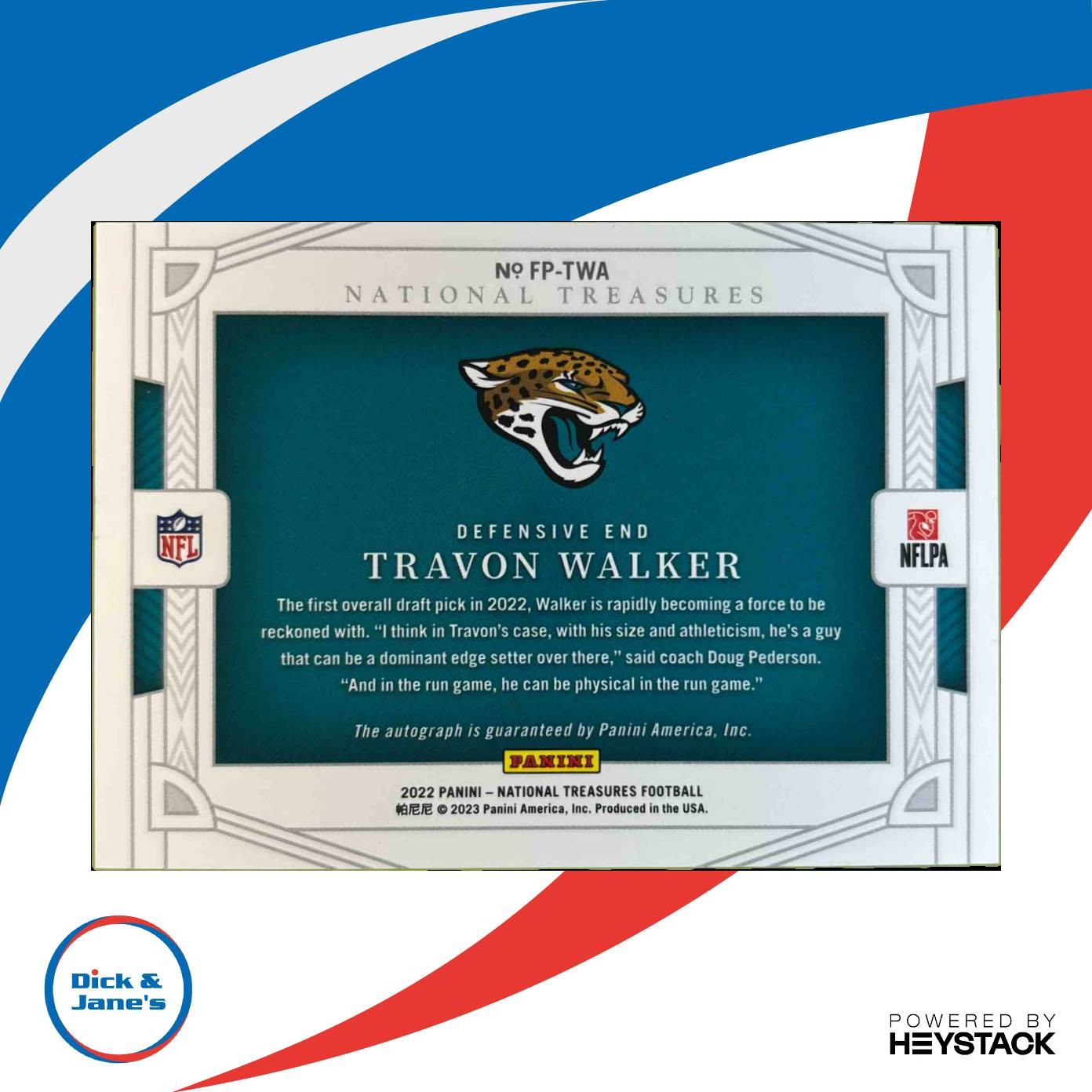 2023 National Treasures Travon Walker Rookie Signatures Field Pass Gold /25 Auto Sports Cards