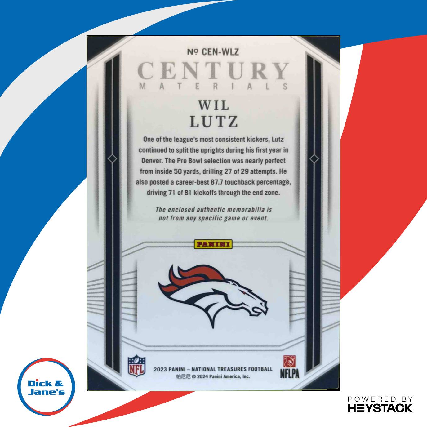 2023 National Treasures Wil Lutz Century Materials Holo Silver/25 Denver Broncos Sports Cards