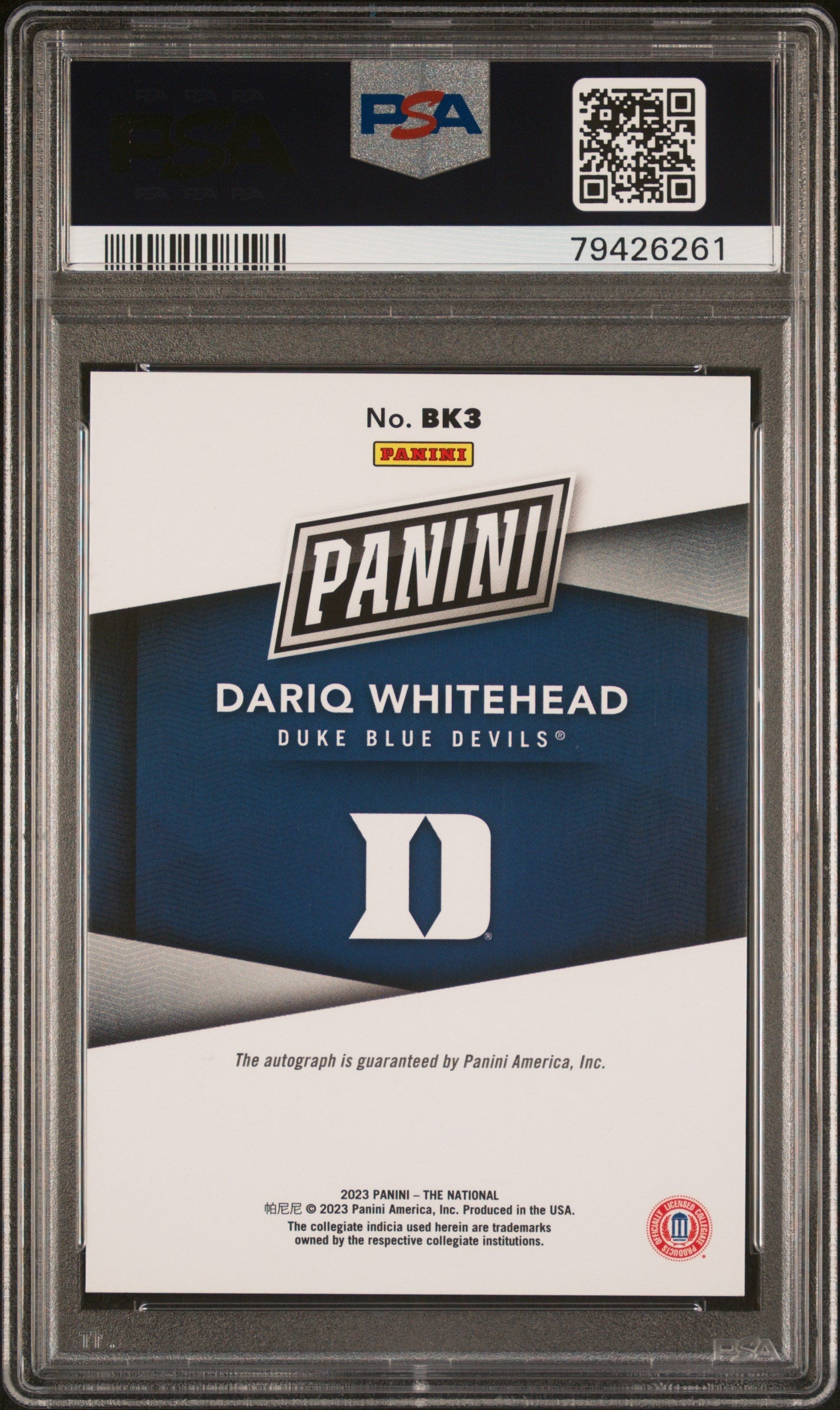 2023 NSCC Silver Packs Basketball Dariq Whitehead Autograph 25/25 PSA 9 Duke - Graded Sports Cards