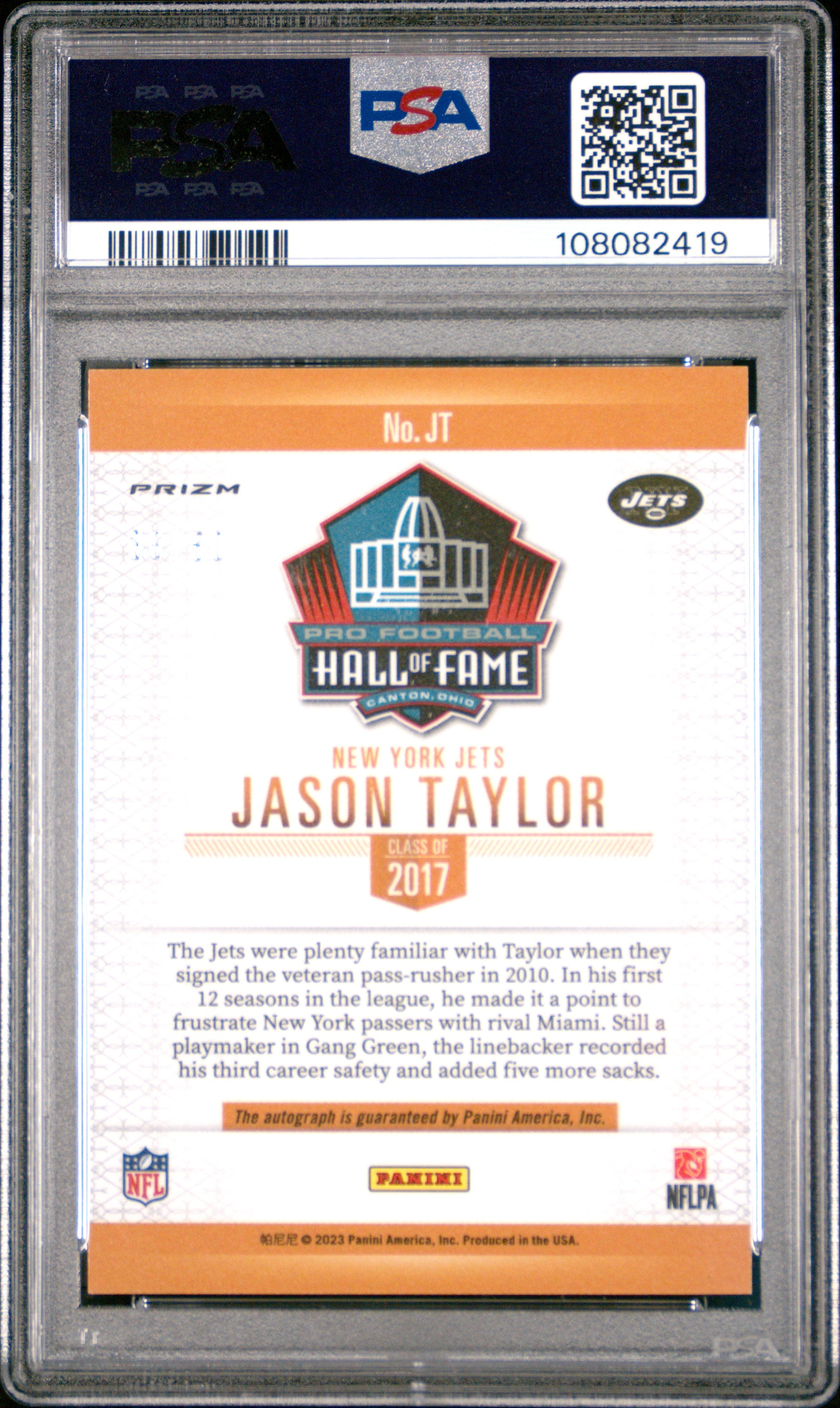 2023 Panini Absolute Hall Of Fame Signatures Jason Taylor Auto 36/50 #JT PSA 9 - Graded Sports Cards