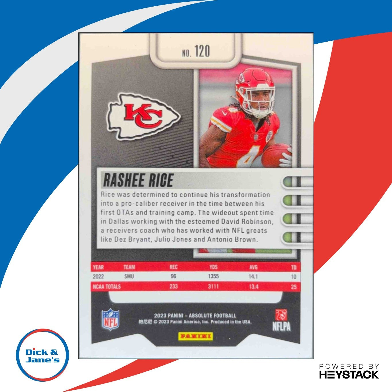 2023 Panini Absolute Rashee Rice Red Squares 155/499 #120 RC Kansas City Chiefs - Sports Cards
