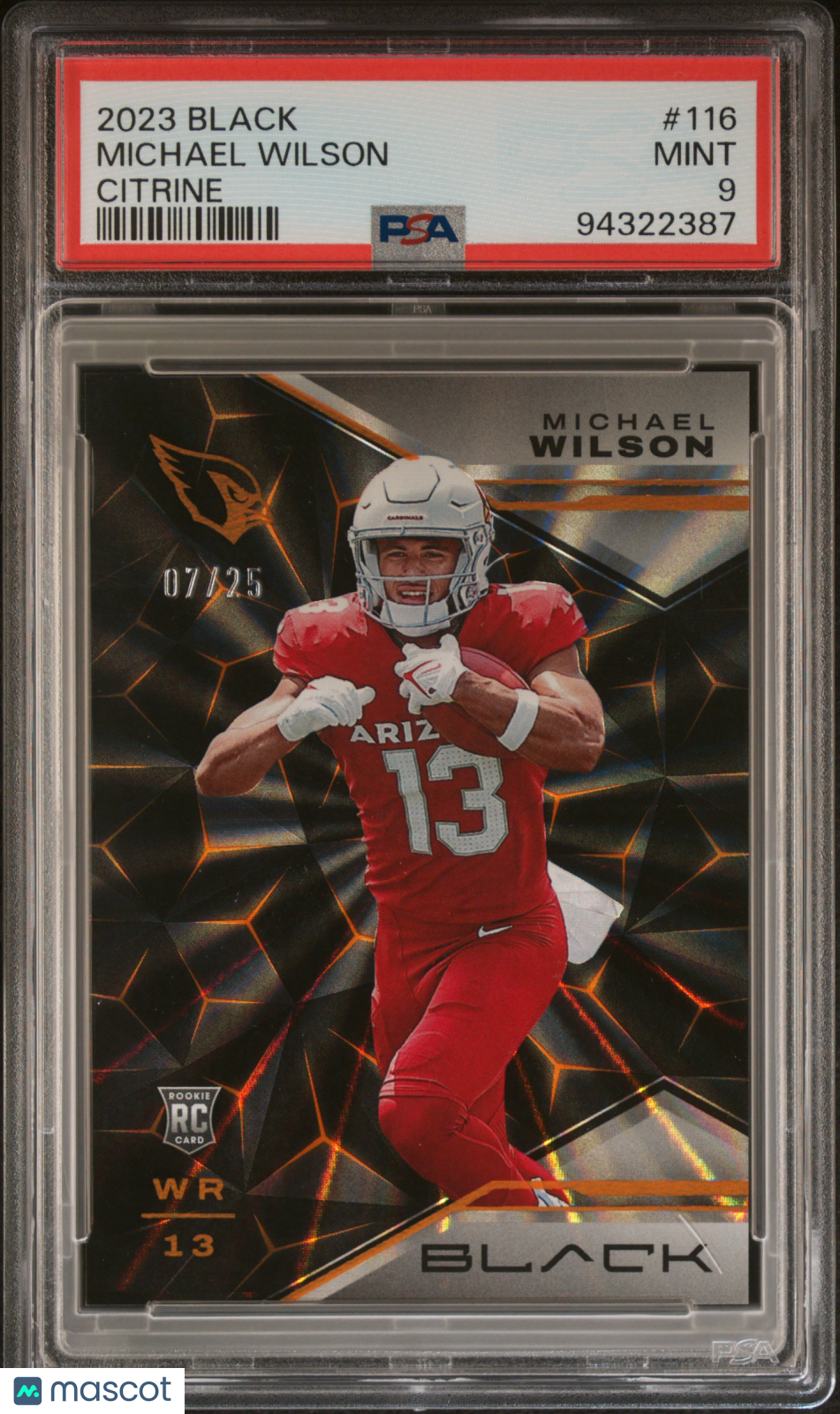2023 Panini Black Michael Wilson Citrine 07/25 #116 PSA 9 Arizona Cardinals - Graded Sports Cards