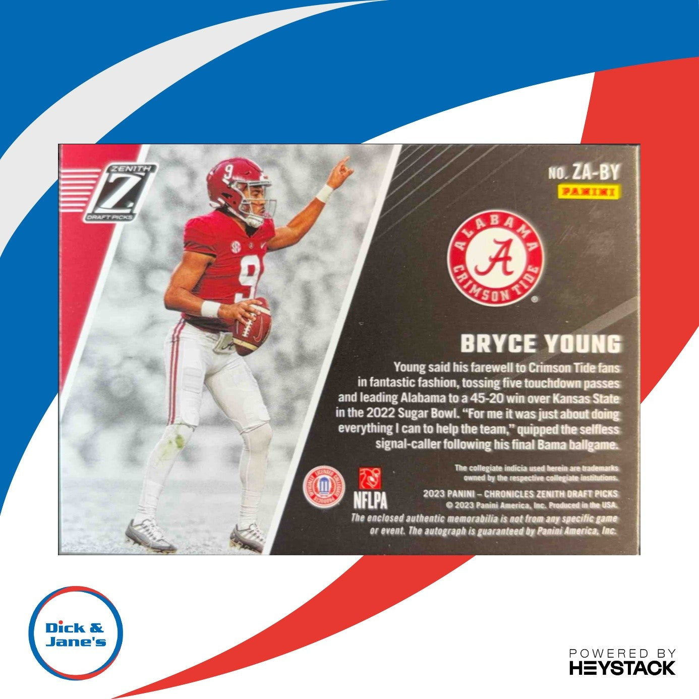 2023 Panini Chronicles Draft Picks Bryce Young Zenith Rookie Patch Auto 78/99 RC - Sports Cards