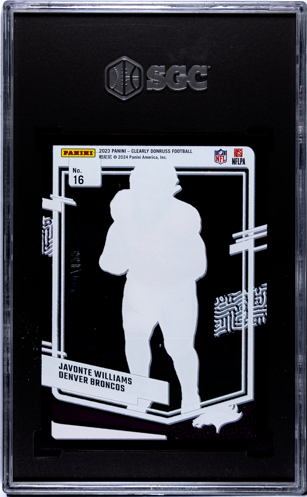 2023 Panini Clearly Donruss Javonte Williams Purple #16 SGC 10 Denver Broncos - Graded Sports Cards