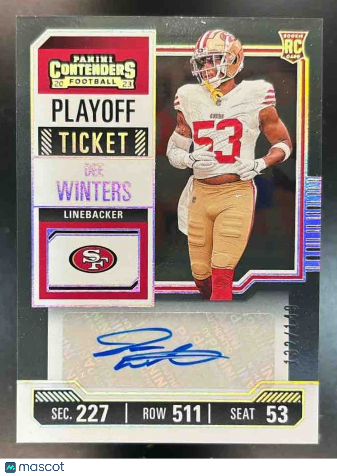 2023 Panini Contenders Dee Winters Playoff Ticket Auto /149 #283 RC 49ers - Sports Cards