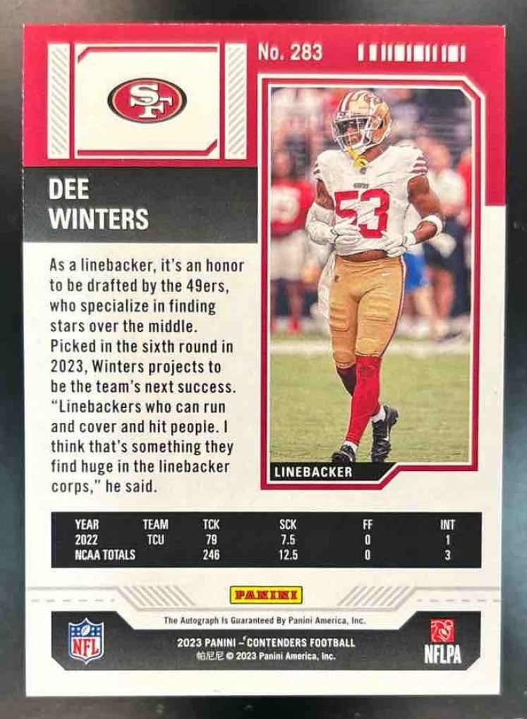 2023 Panini Contenders Dee Winters Playoff Ticket Auto /149 #283 RC 49ers - Sports Cards