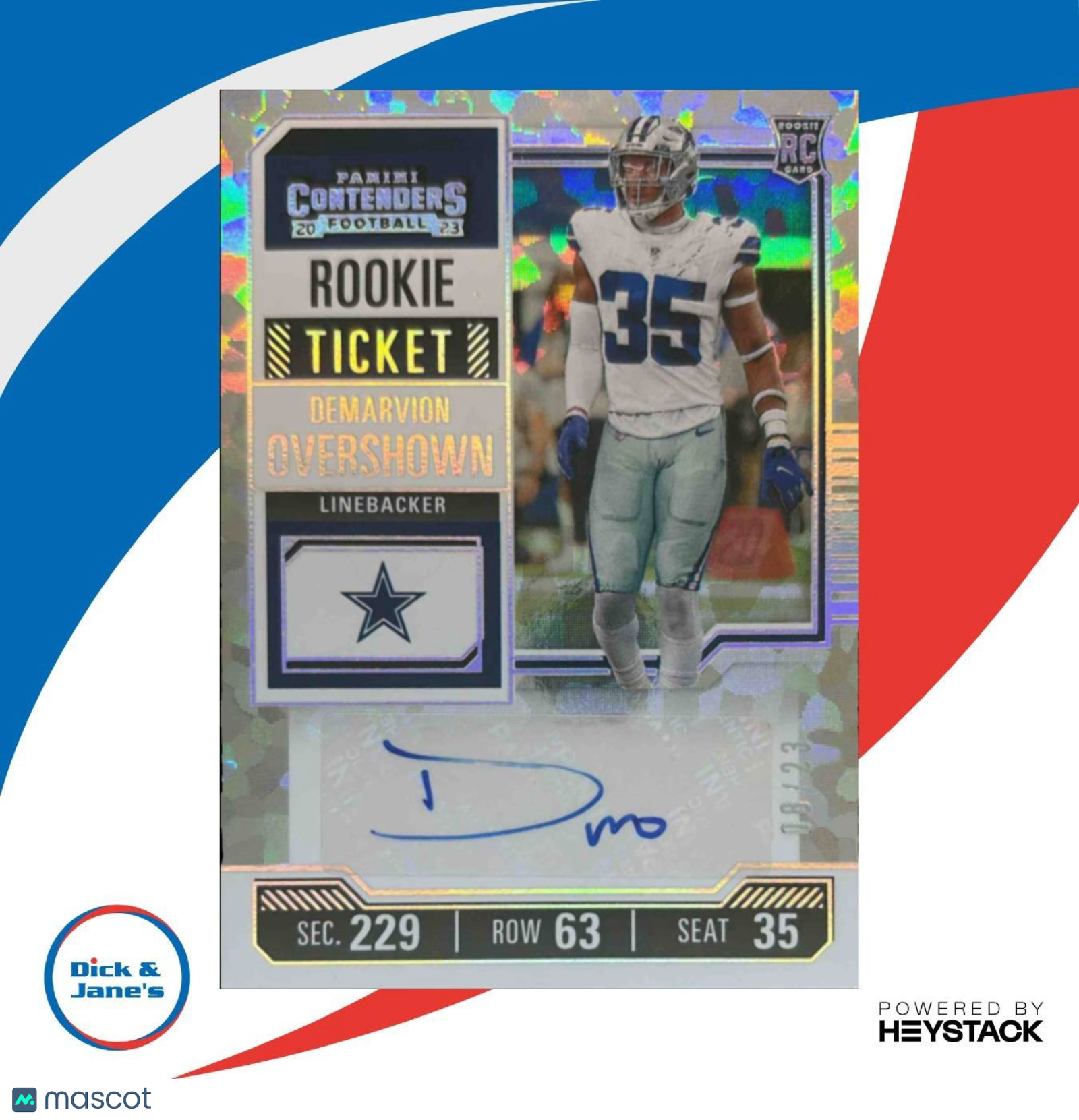 2023 Panini Contenders Demarvion Overshown Cracked Ice Auto /23 #229 RC Cowboys - Sports Cards