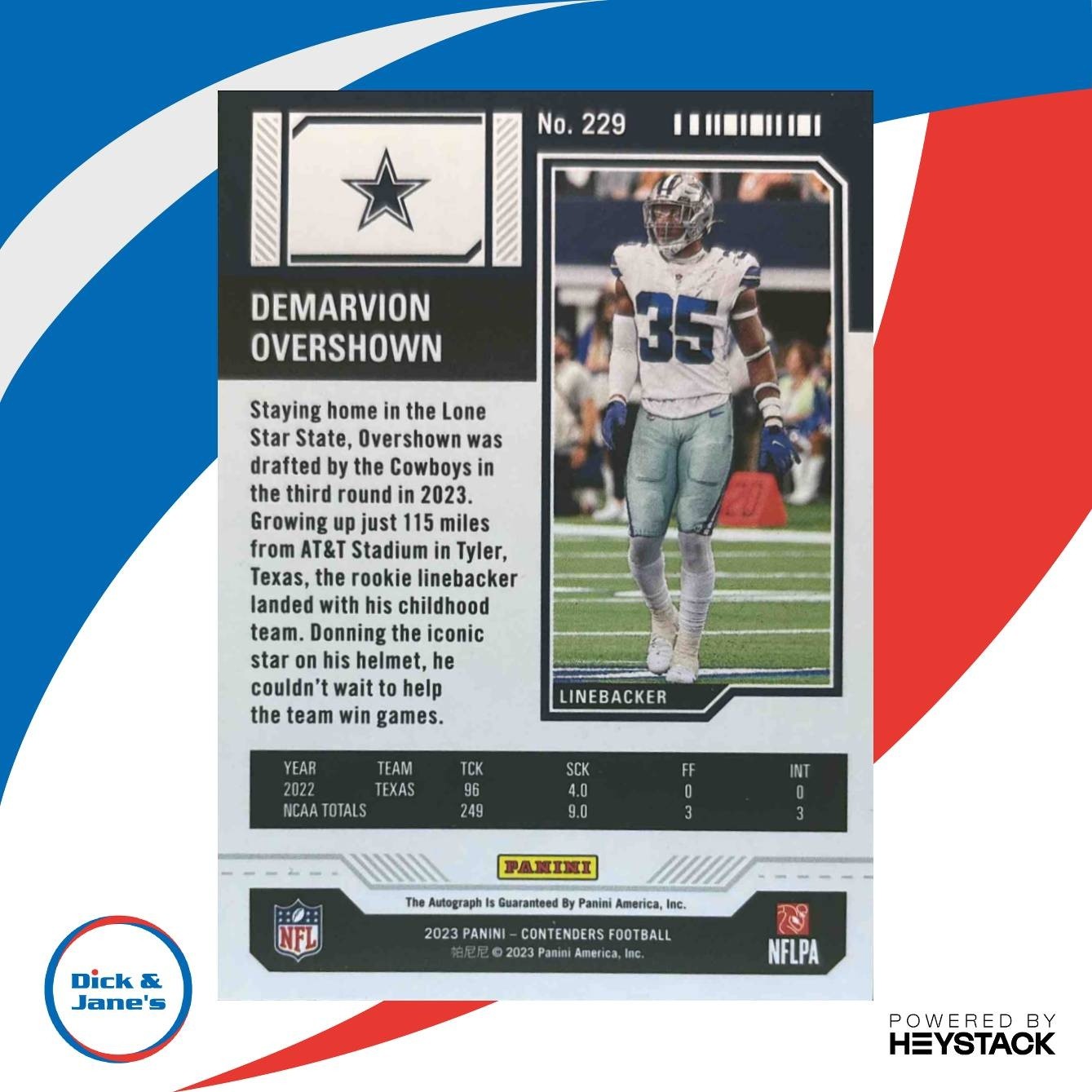 2023 Panini Contenders Demarvion Overshown Cracked Ice Auto /23 #229 RC Cowboys - Sports Cards