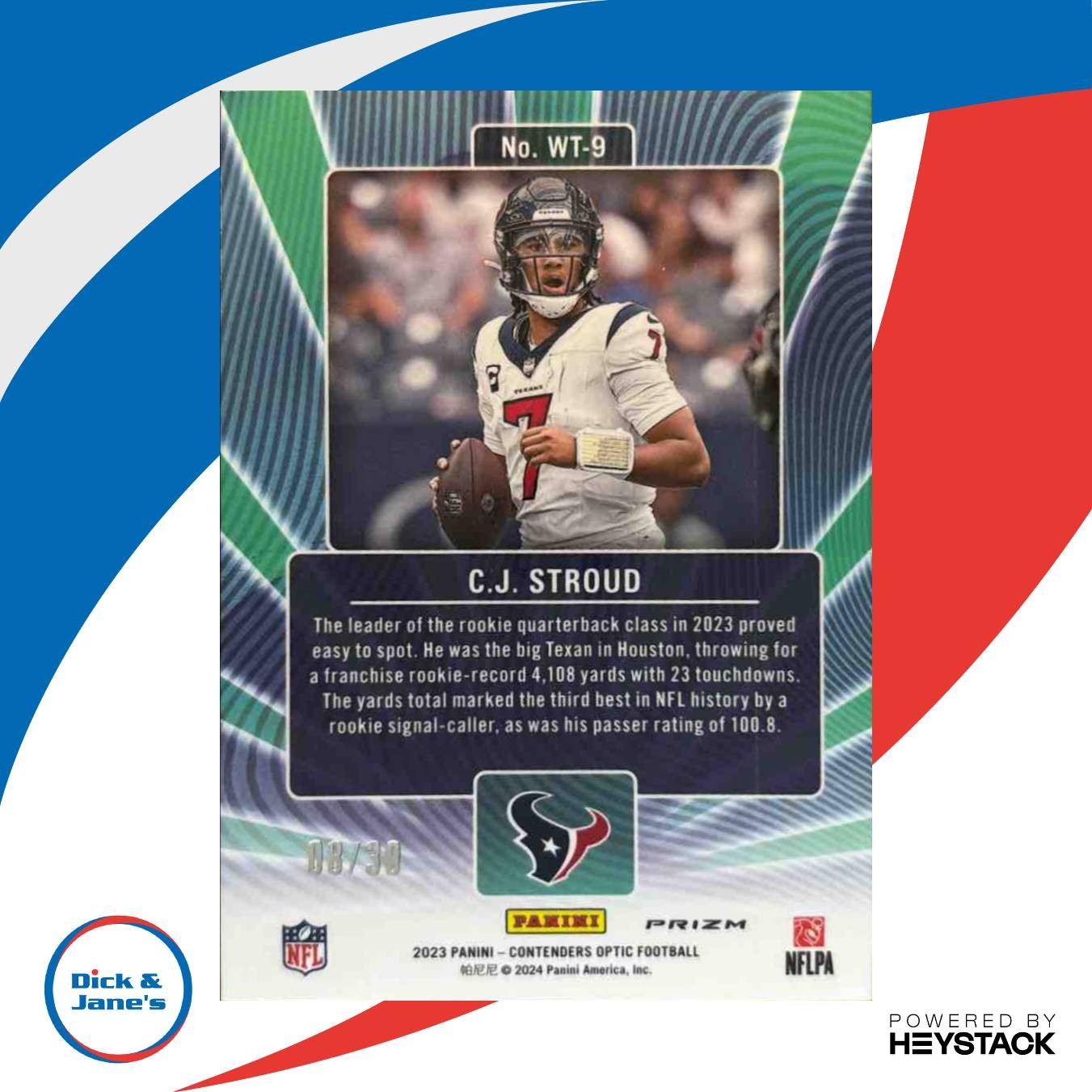 2023 Panini Contenders Optic C.J. Stroud Winning Tickets Green Pulsar /30 Texans - Sports Cards