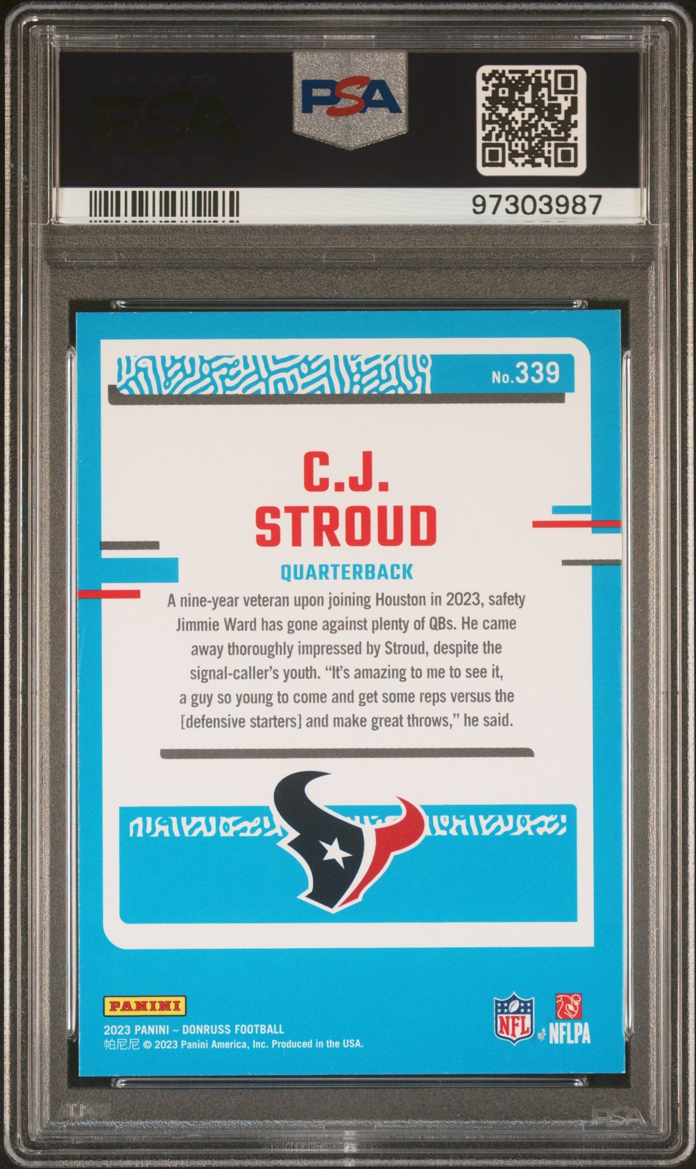 2023 Panini Donruss CJ Stroud Rookie #339 PSA 10 GEM MINT Houston Texans - Graded Sports Cards