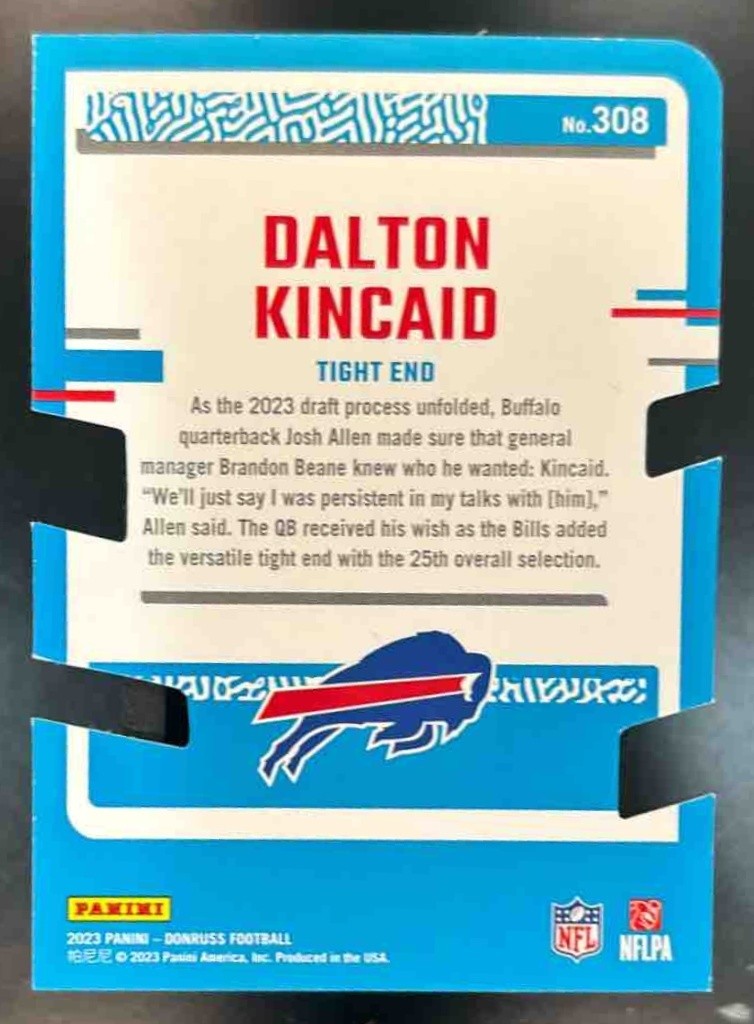 2023 Panini Donruss Dalton Kincaid Press Proof Silver Die Cut /75 #308 RC Bills - Sports Cards