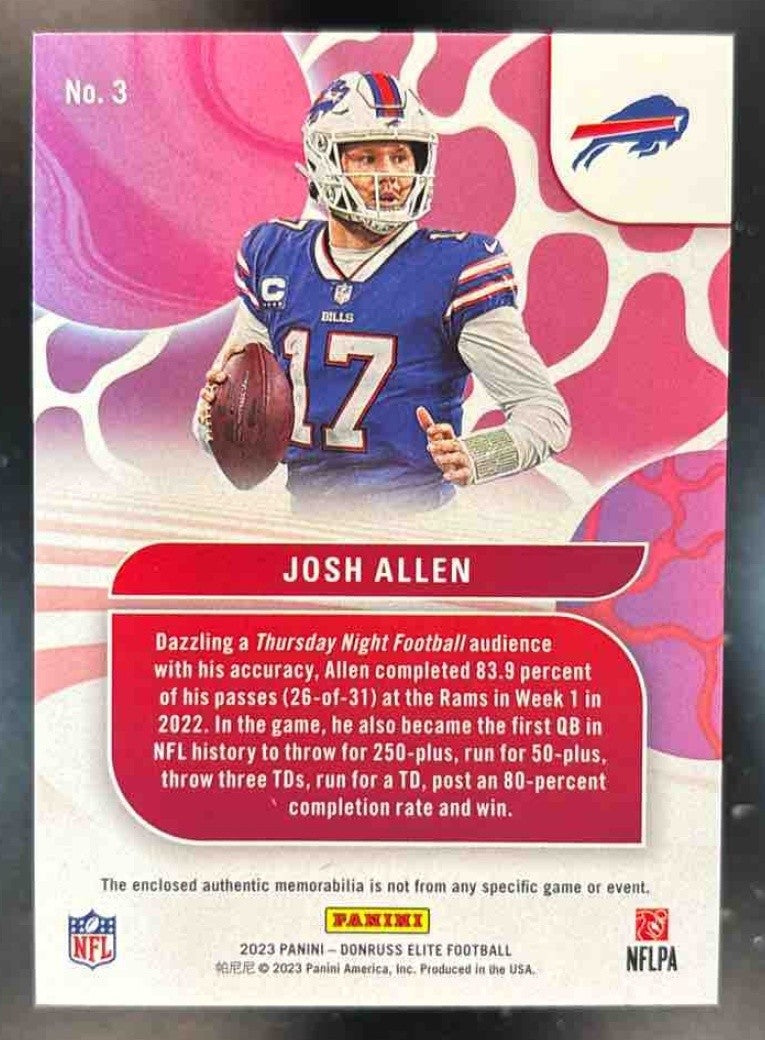 2023 Panini Donruss Elite Josh Allen Moxie Tri Color Patch /49 MEM Buffalo Bills - Sports Cards