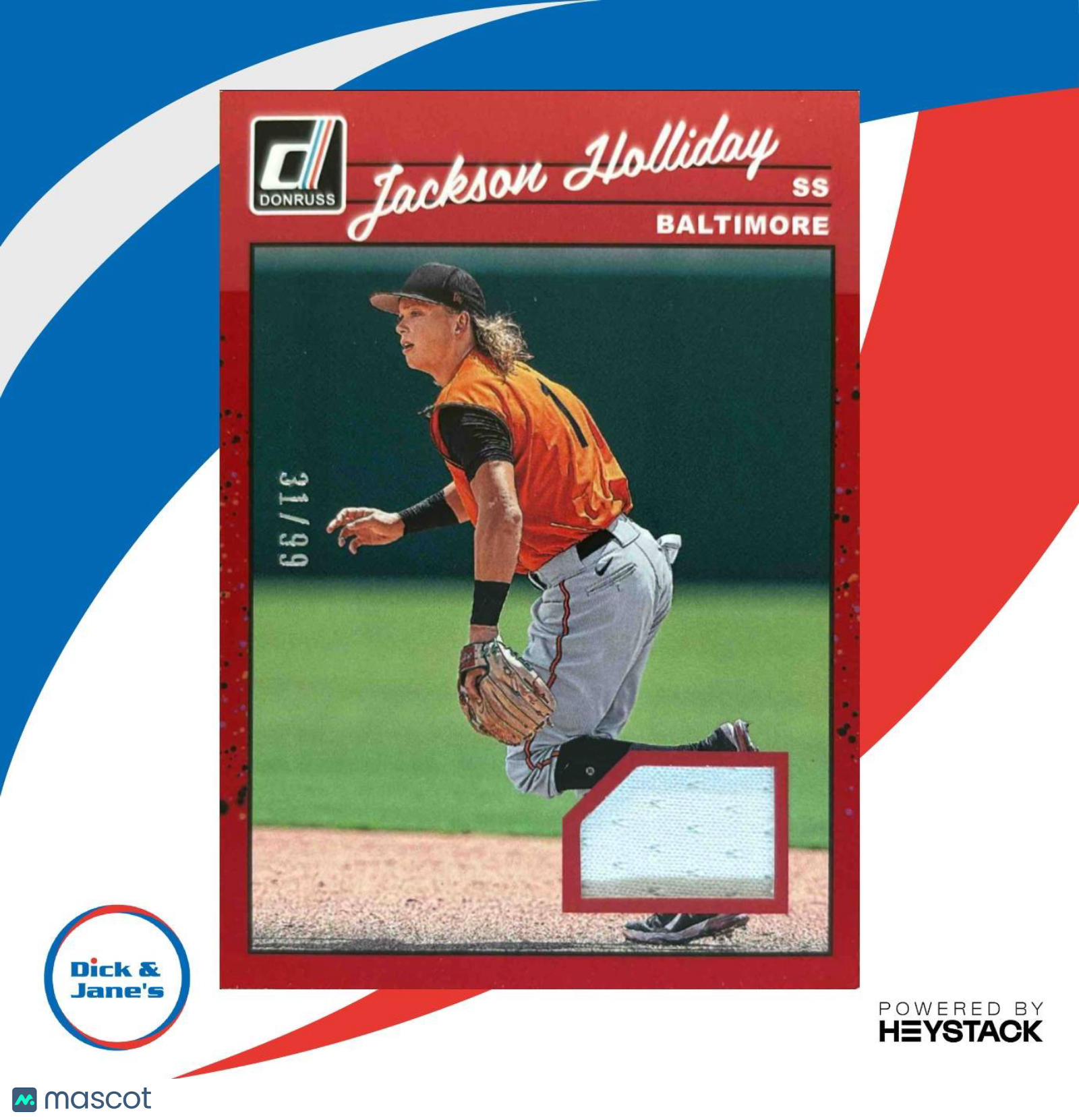 2023 Panini Donruss Jackson Holliday Retro 1990 Materials Red 31/99 Orioles - Sports Cards