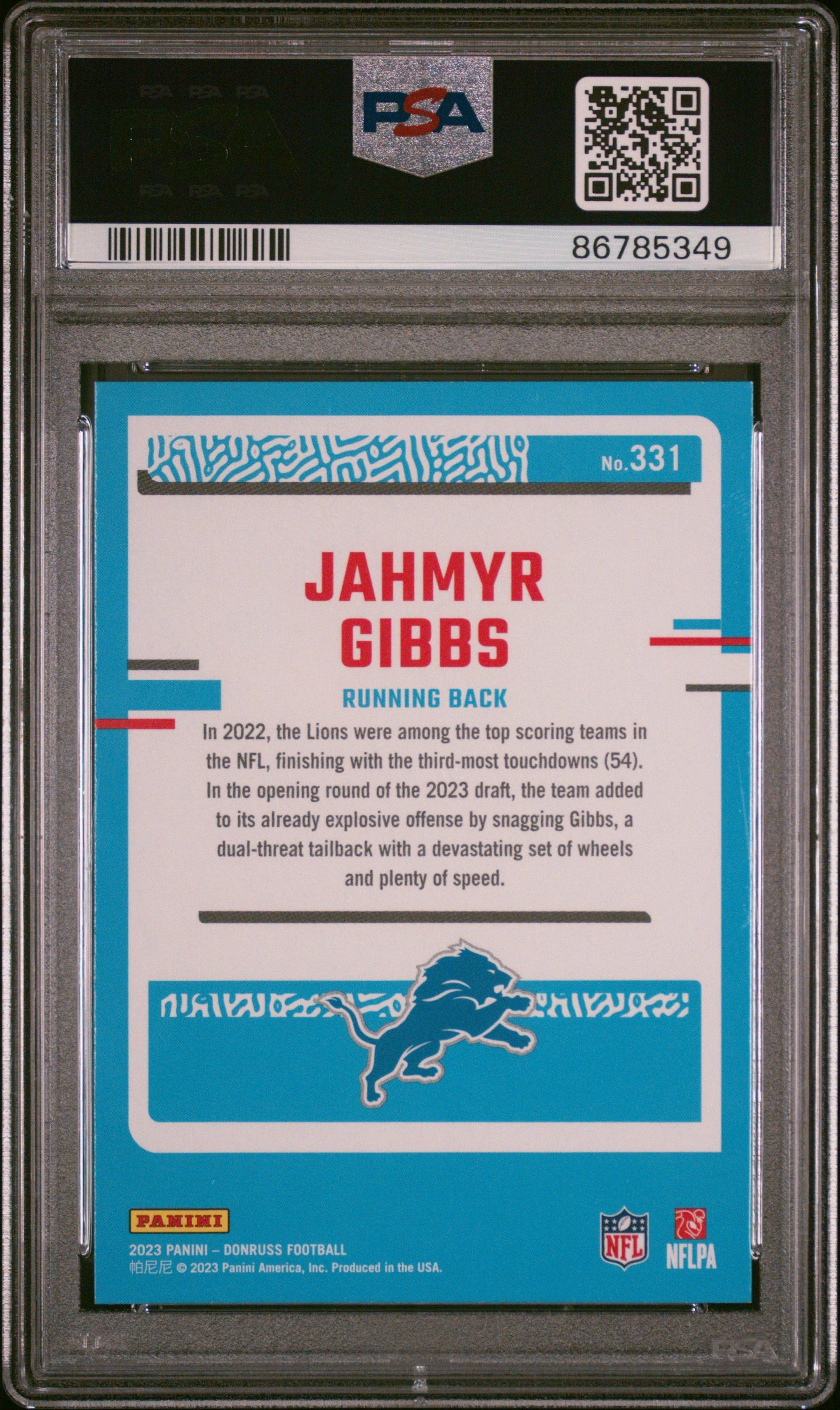 2023 Panini Donruss Jahmyr Gibbs #331 PSA 9 - Graded Sports Cards