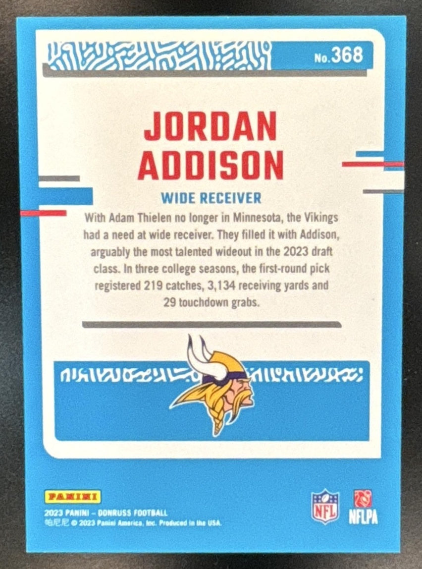 2023 Panini Donruss Jordan Addison Press Proof Black /10 #368 RC Vikings - Sports Cards