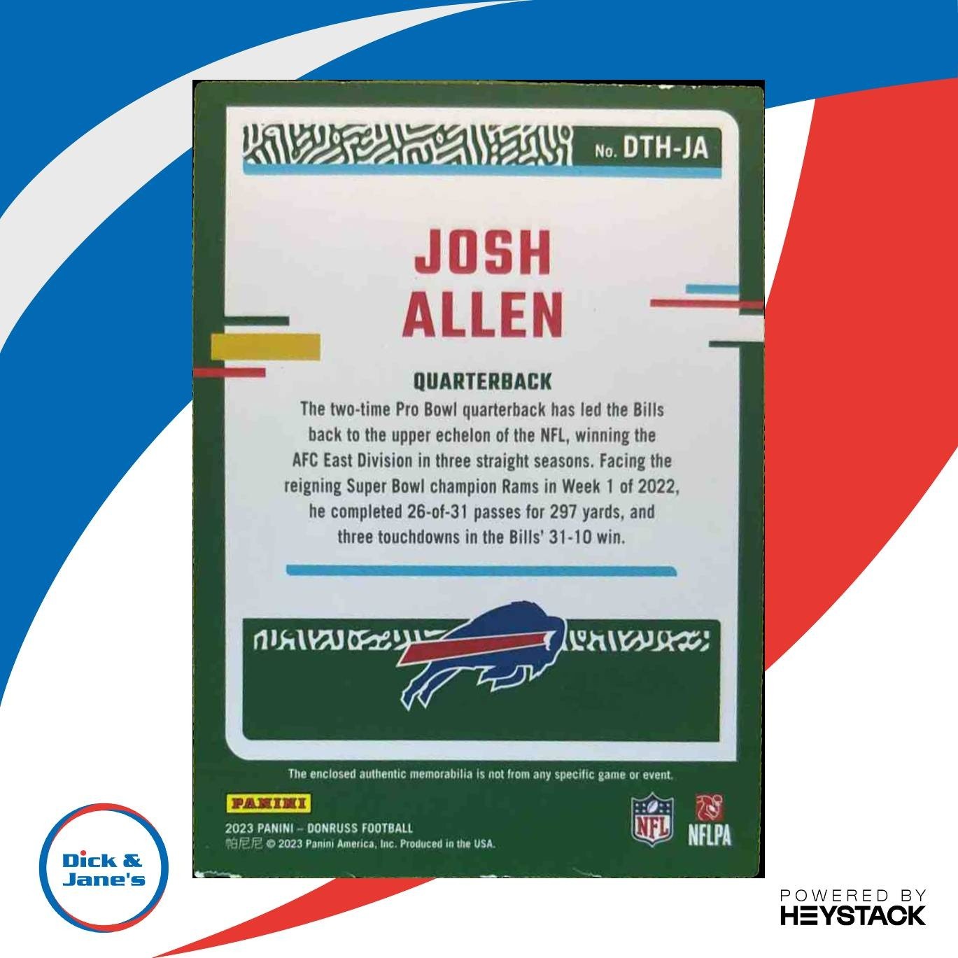 2023 Panini Donruss Josh Allen Threads #DTH-JA MEM Buffalo Bills - Sports Cards