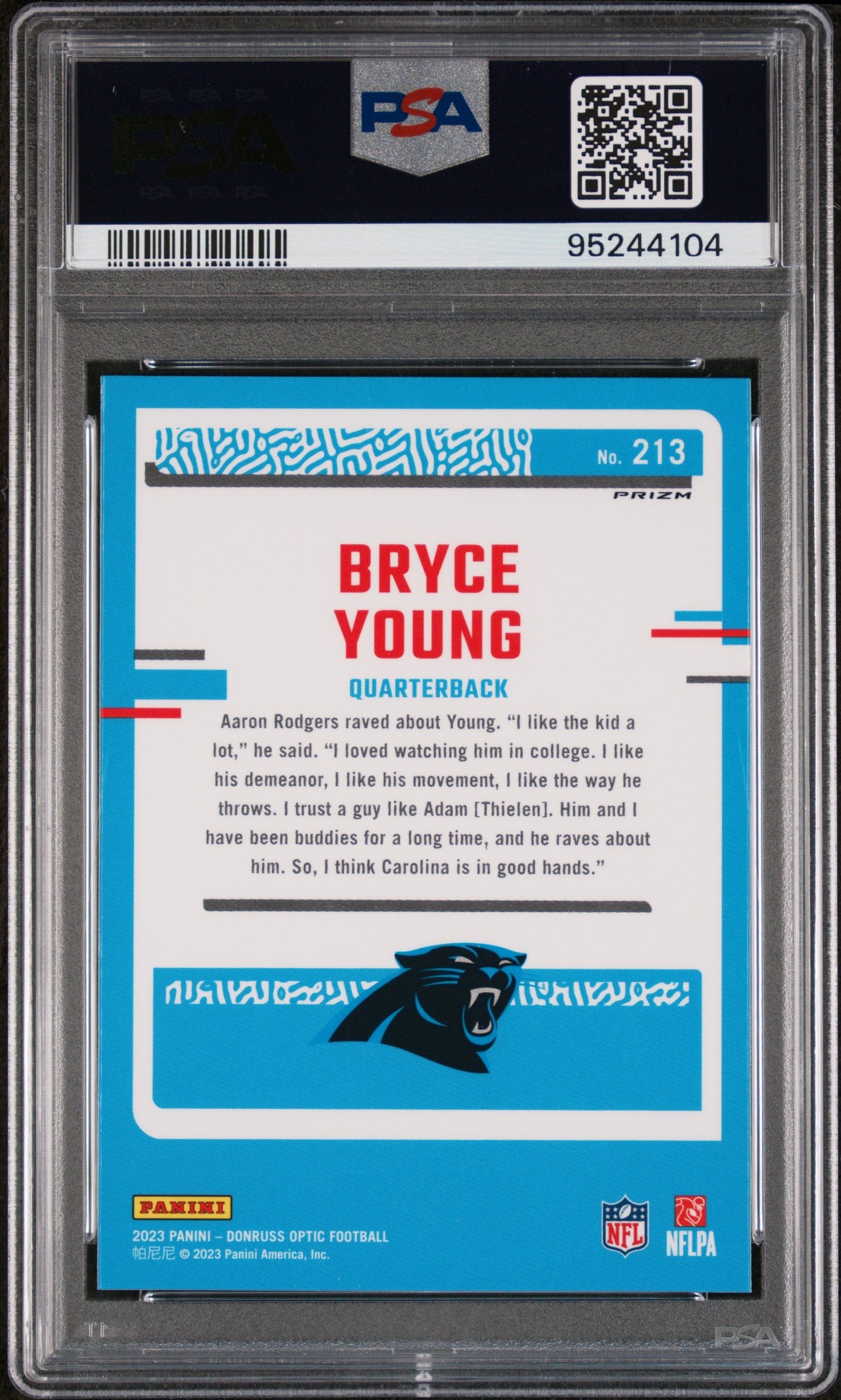 2023 Panini Donruss Optic Bryce Young Holo #213 PSA 9 - Graded Sports Cards