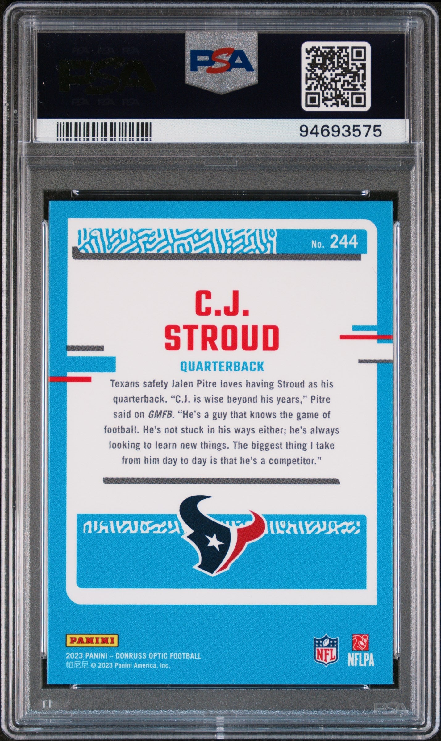 2023 Panini Donruss Optic CJ Stroud Rookie #244 PSA 9 Houston Texans - Graded Sports Cards