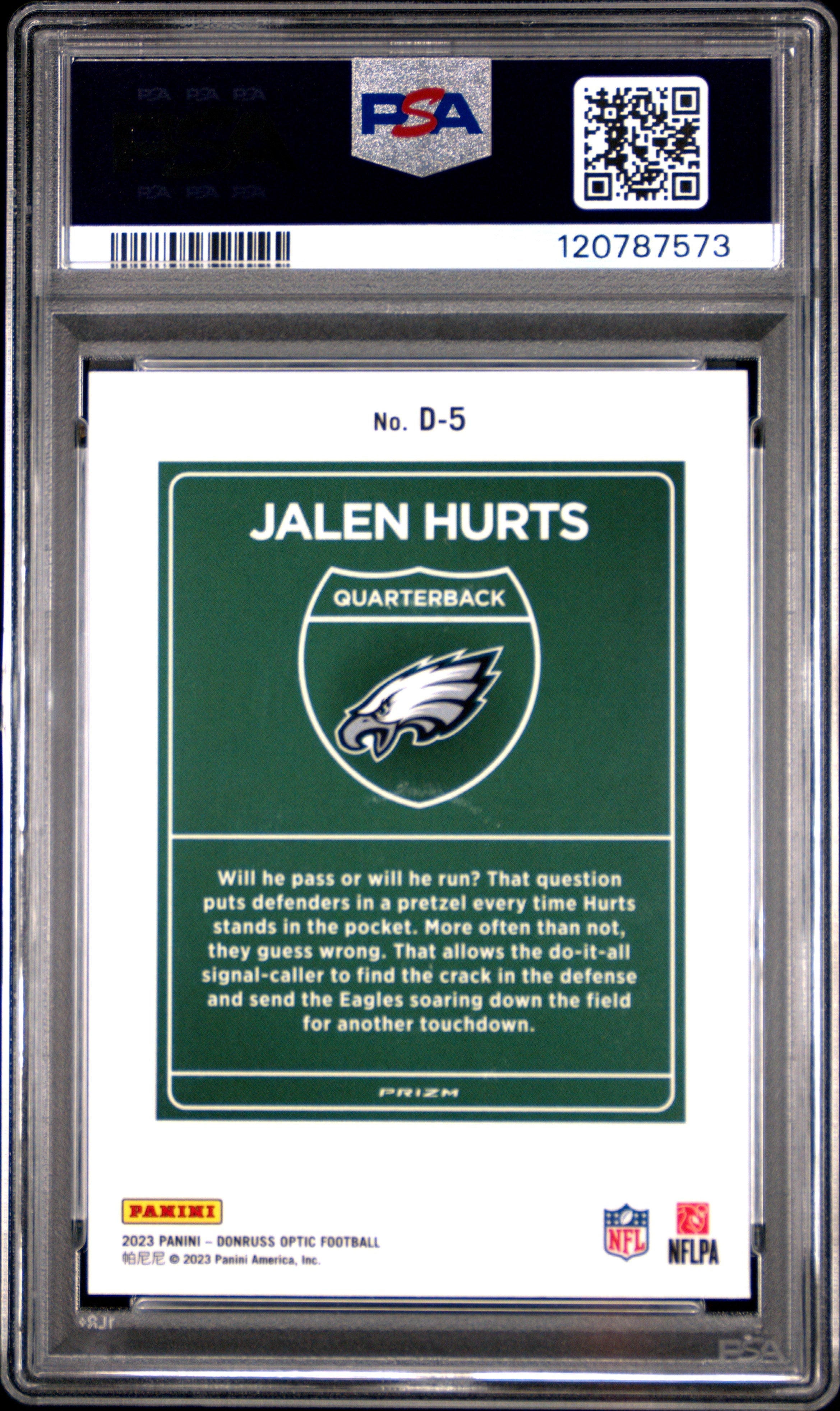 2023 Panini Donruss Optic Downtown! Jalen Hurts #D5 PSA 9 Philadelphia Eagles - Graded Sports Cards
