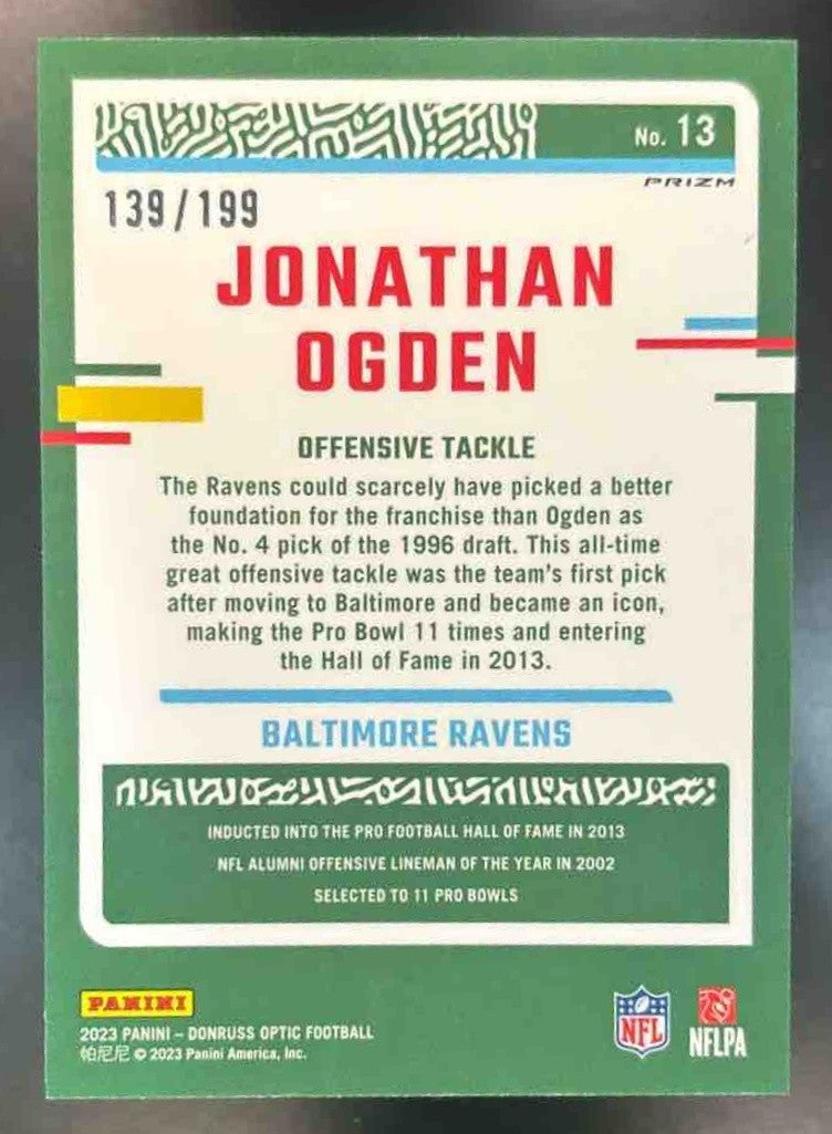2023 Panini Donruss Optic Jonathan Ogden Blue /199 #13 Baltimore Ravens - Sports Cards