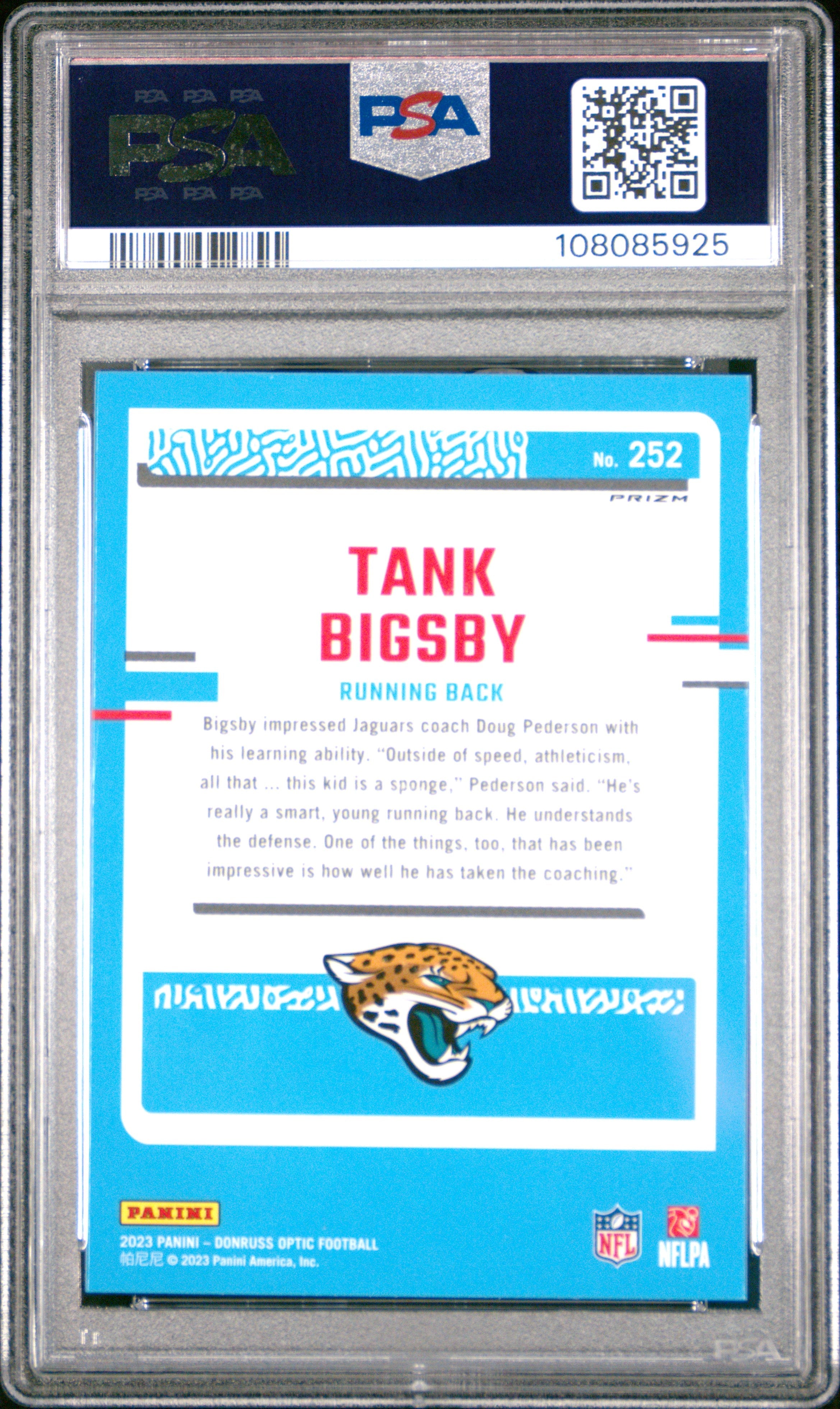 2023 Panini Donruss Optic Tank Bigsby Green Velocity Rookie #252 PSA 10 Jaguars - Graded Sports Cards
